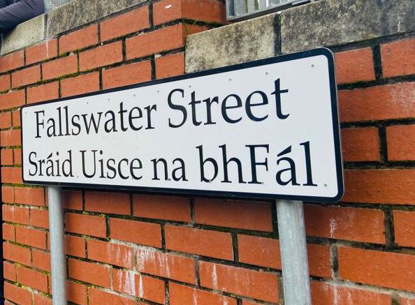 SIGN OF THE TIMES: Dual street signage on the Falls Road
