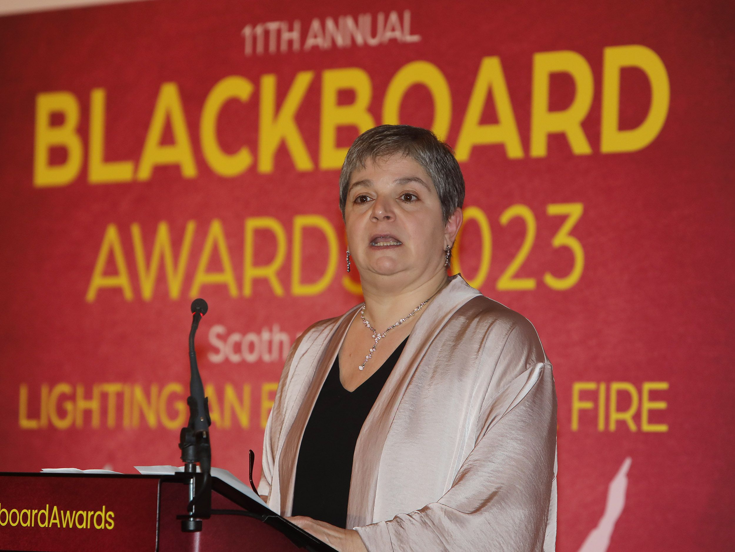 TEACHERS LIGHTING FIRE OF HOPE: Children\'s Commissioner Koulla Yiasouma addresses last night\'s Blackboard Awards