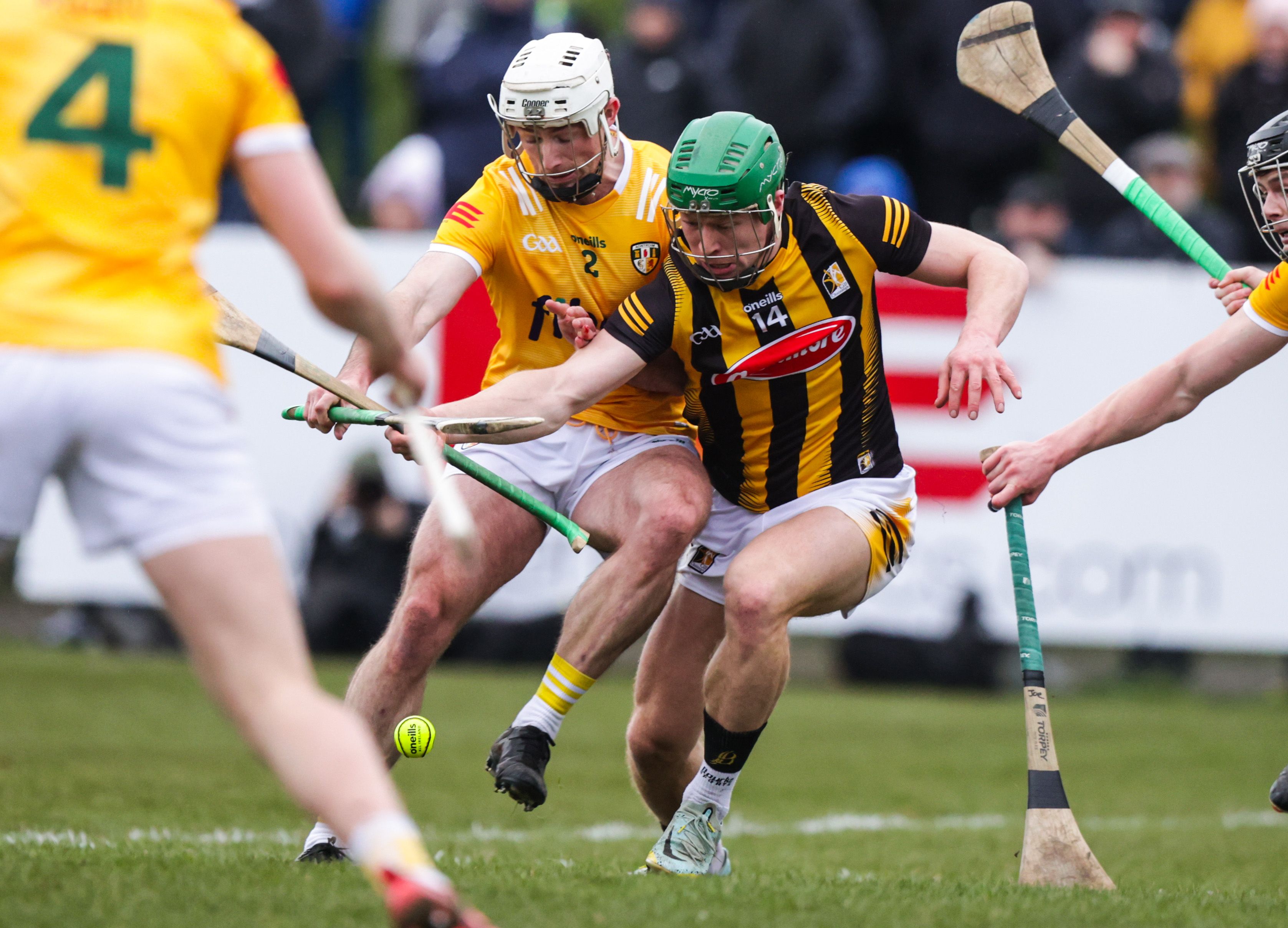 Paddy Burke challenges Martin Keoghan at Corrigan Park on Saturday 