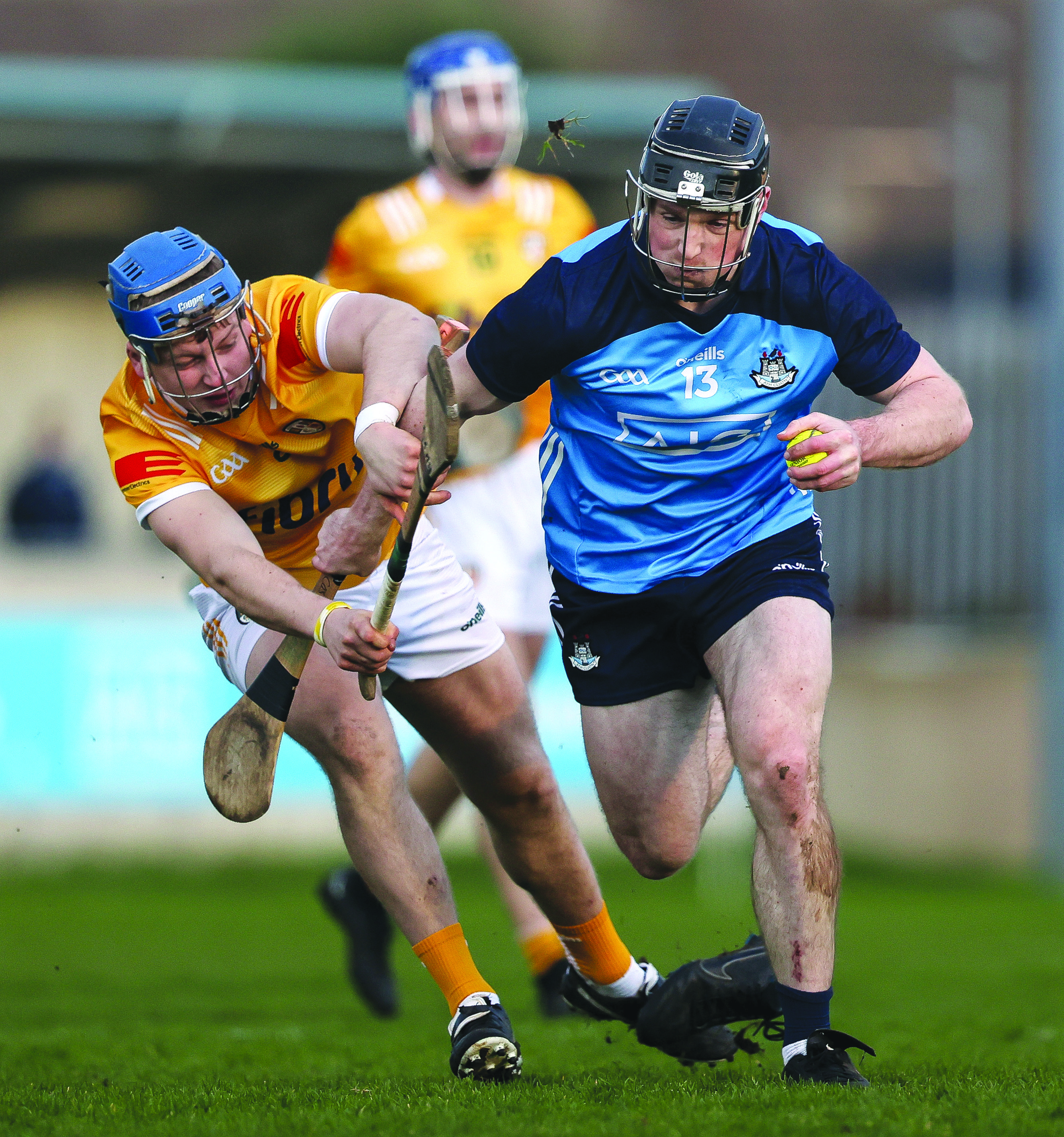 Cian O’Sullivan - who netted twice in Dublin’s draw with Waterford last weekend - gets past Enda Og McGarry during last month’s win for the Dubs over Antrim in the Walsh Cup  