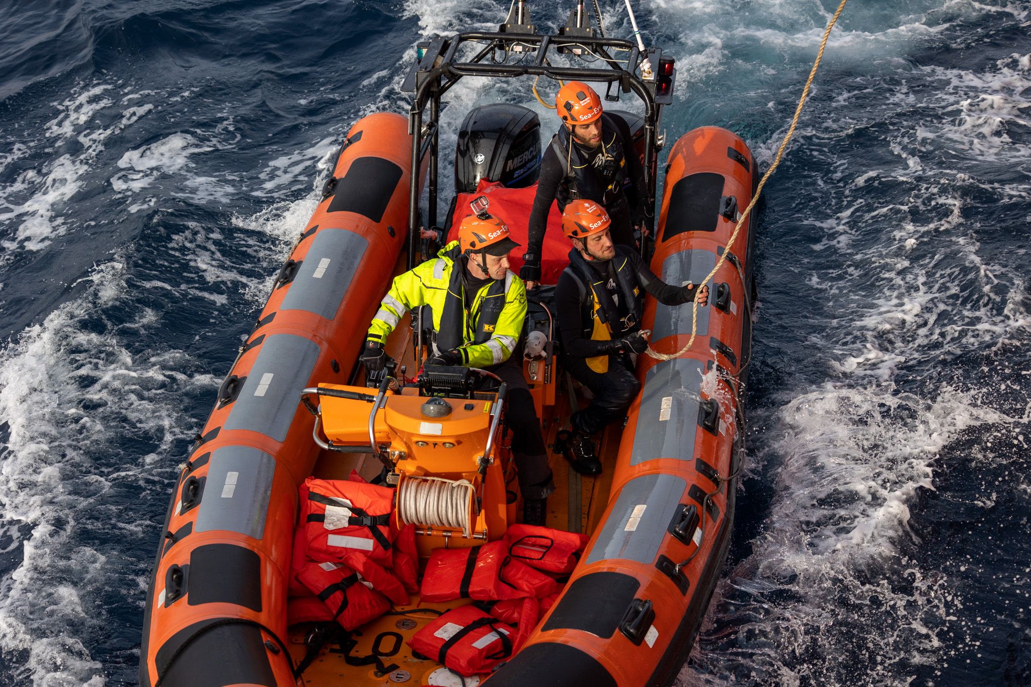 RESCUE: Crew from the \'Sea Eye 4\' on a recent rescue mission in the Mediterranean Sea