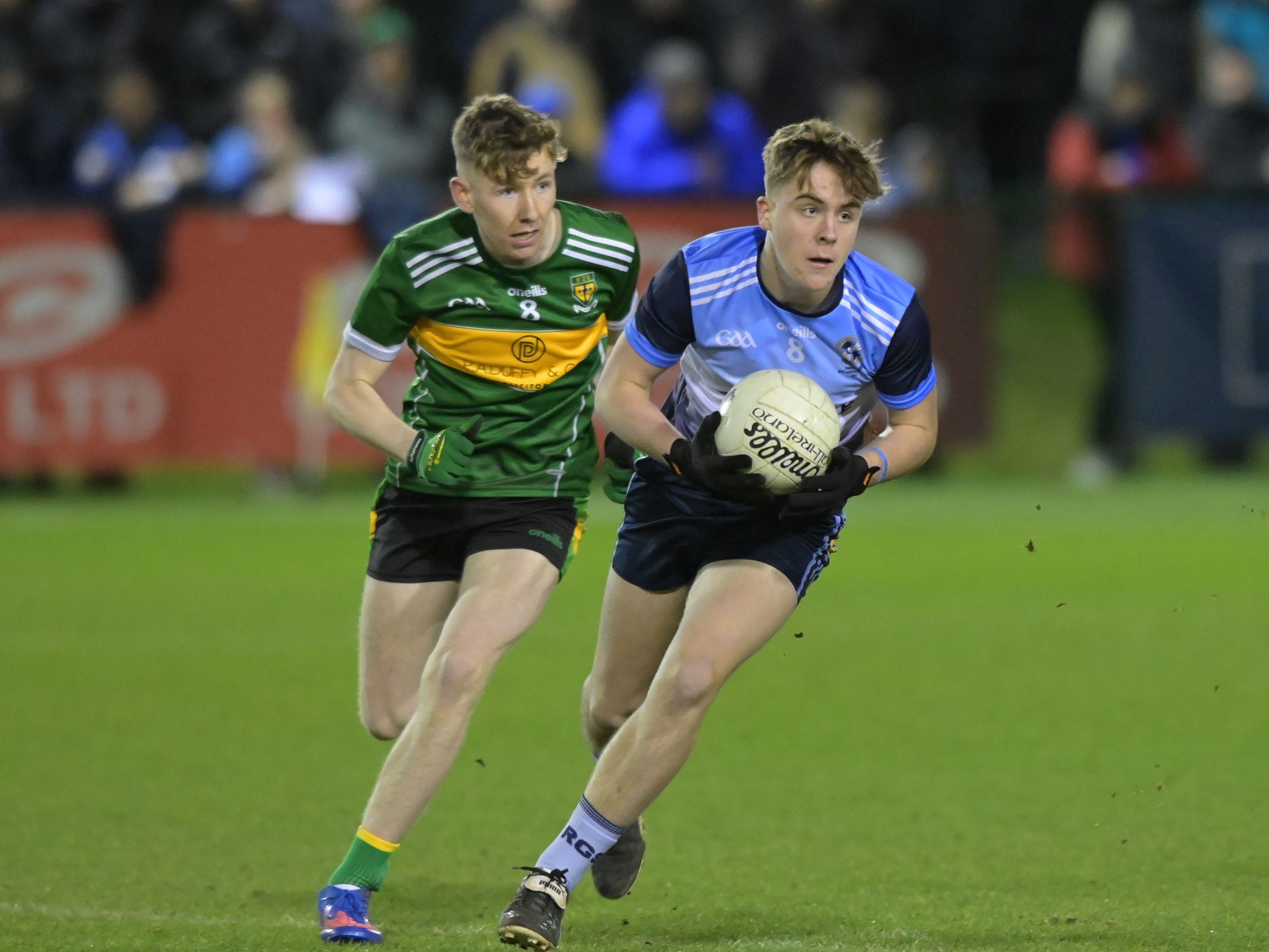 Rory Grant gets past Donaghmore\'s Shane Scullion at The Dub on Friday 