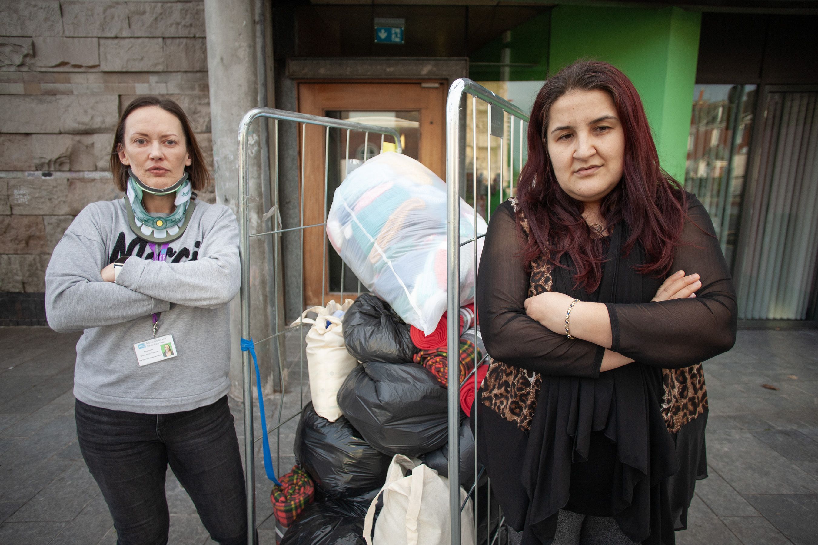 AID: Mary Hunter (L) and Zerrin Onbasi with some of the supplies raised for victims of the earthquake