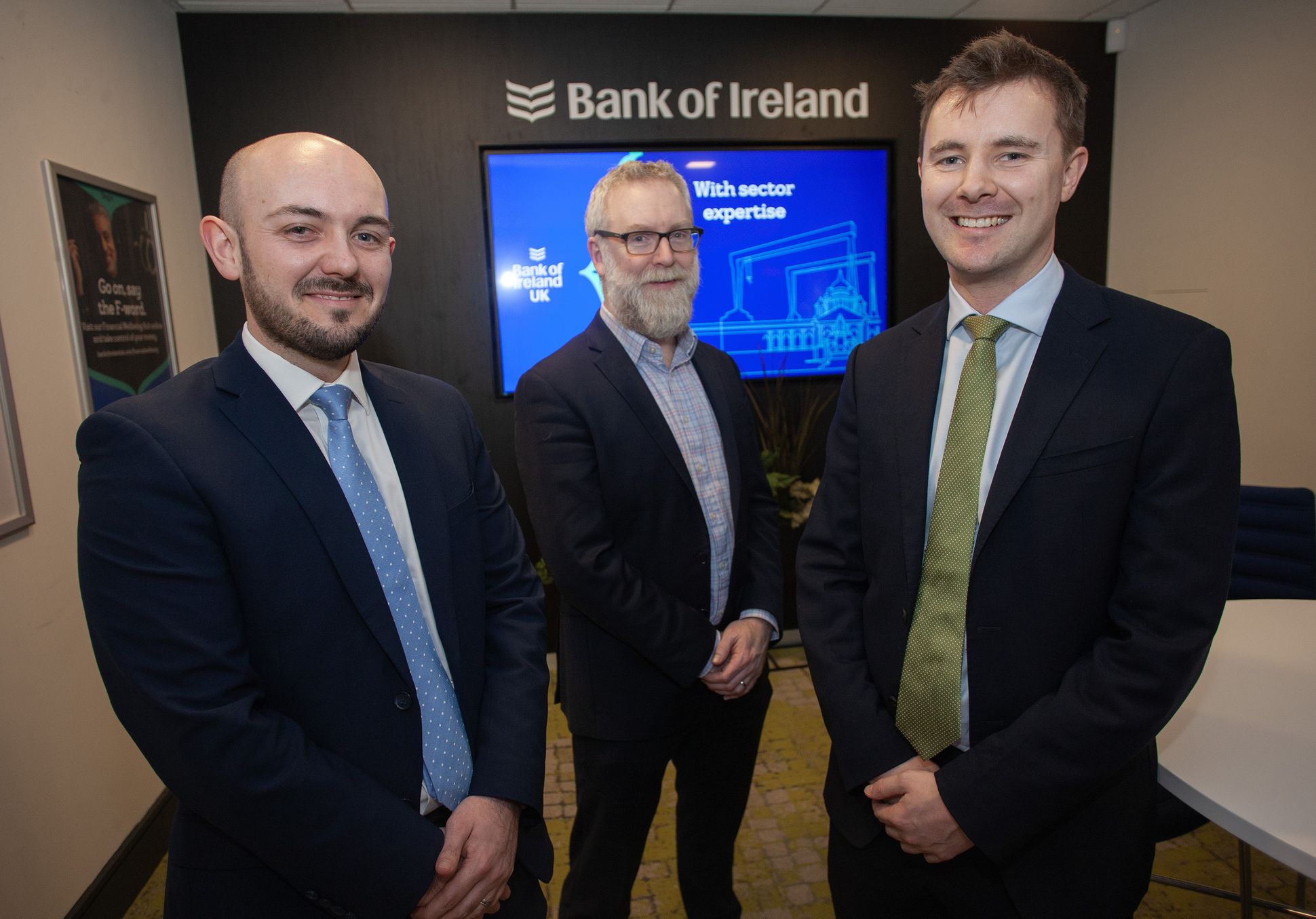 Kevin McParland with Davy and John Greer from Bank of Ireland 