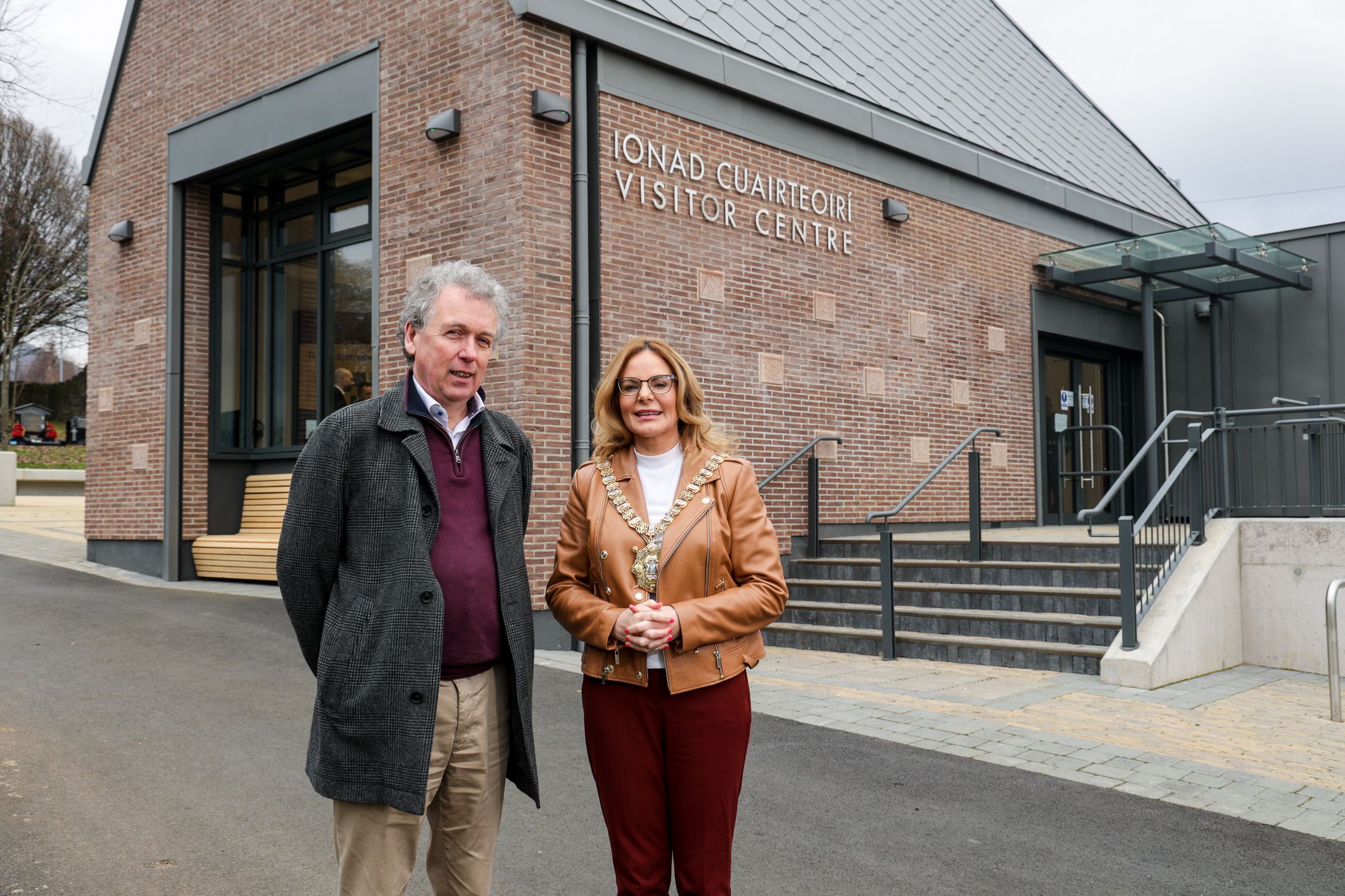 OPEN: Dr Paul Mullan from the Lottery Heritage Fund and Lord Mayor Tina Black outside the new visitors centre which opens today