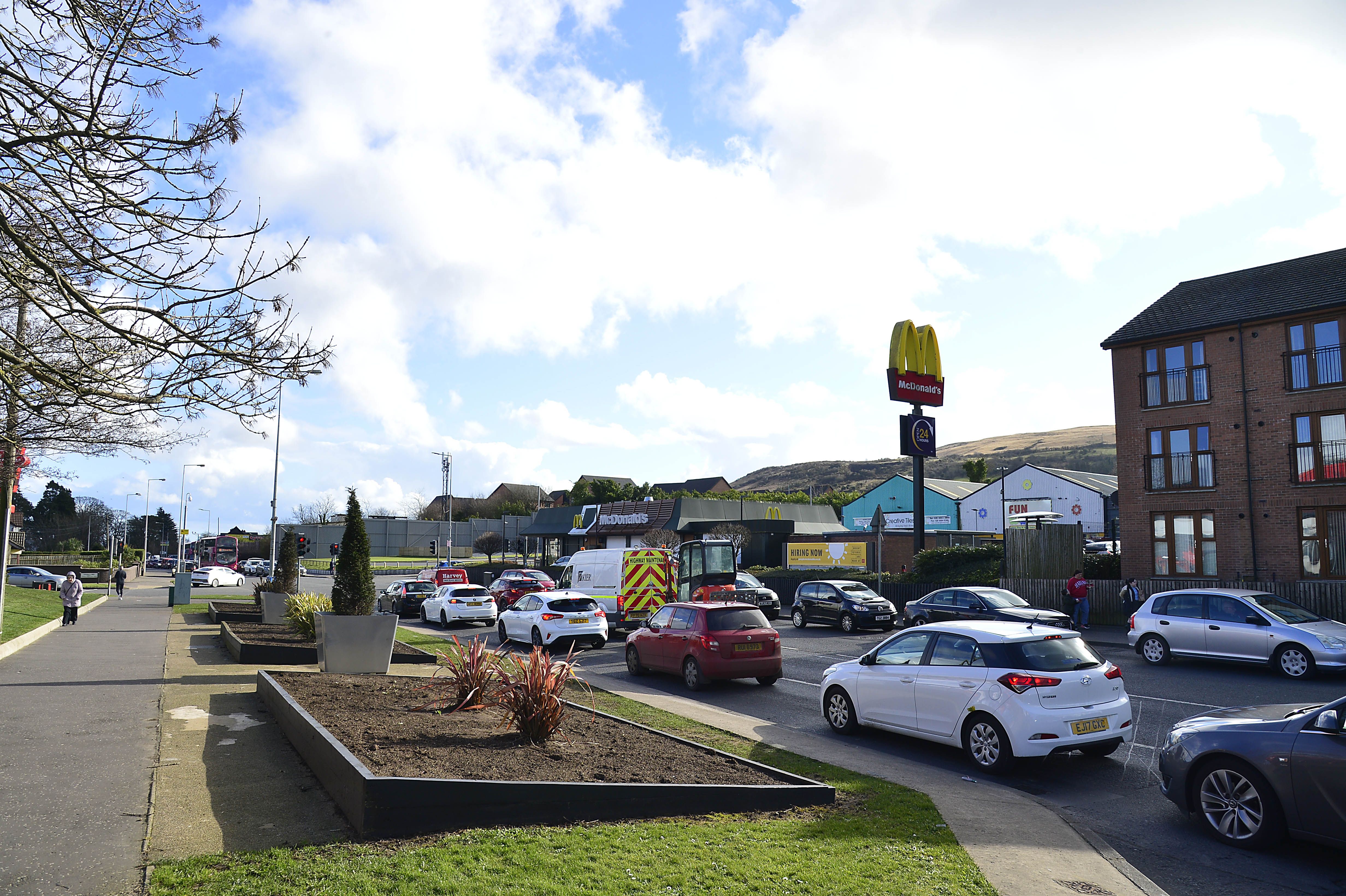 CONGESTION: The entrance to McDonald\'s and Tim Hortons in Glengormley 