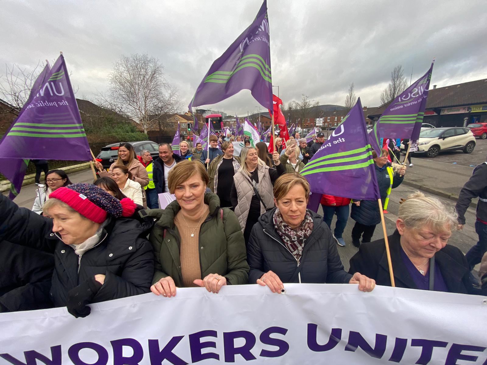 TOGETHER: Thousands of striking health workers take to the picket lines over pay dispute