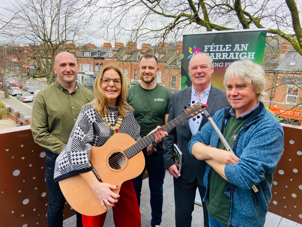 Féile an Earraigh launch with Lord Mayor Tina Black, Féile\'s Kevin Gamble, the Arts Council\'s Liam Hannaway and musicians Brendan Quinn and John McSherry