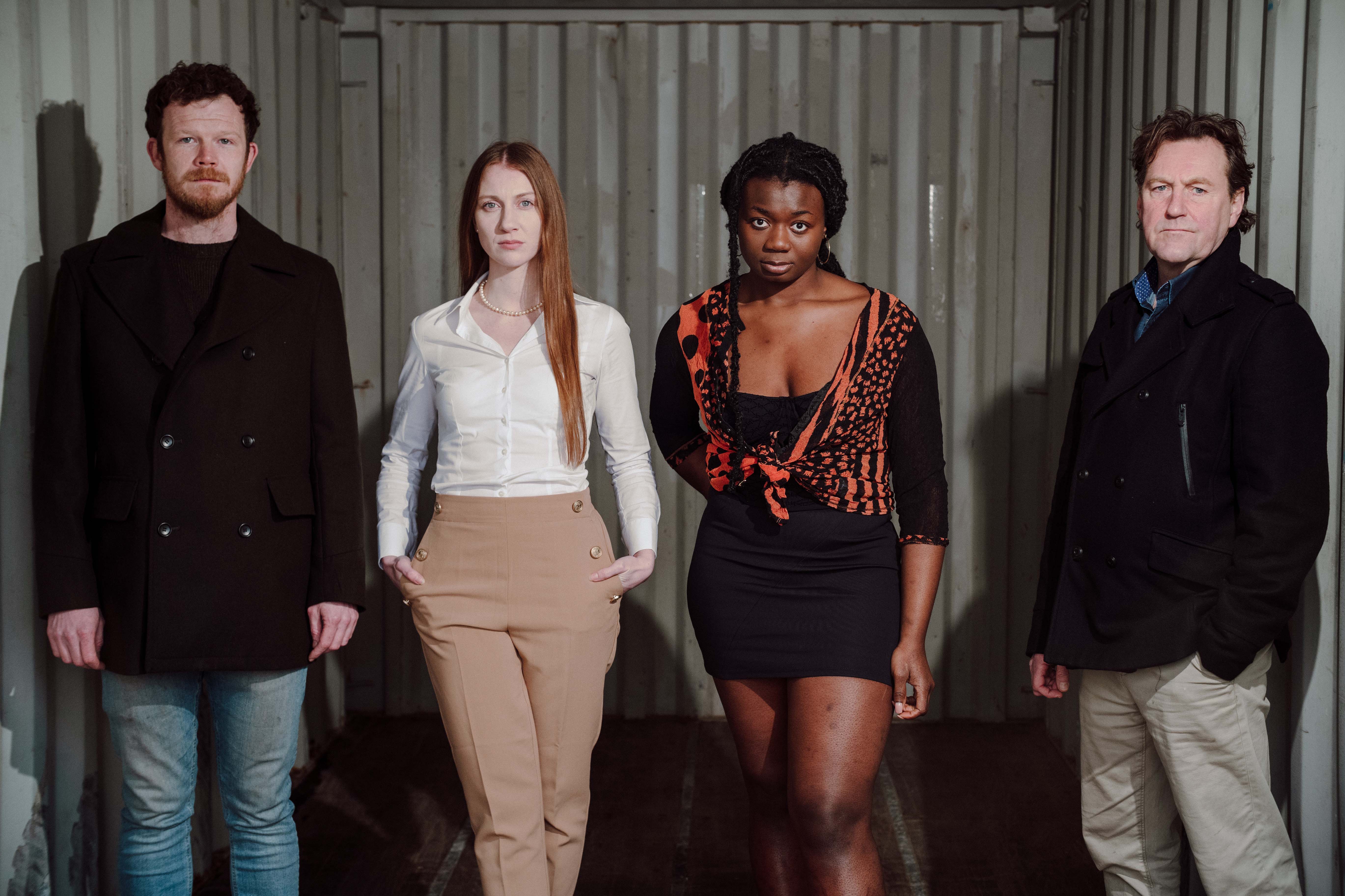 POWERFUL: Silent Trade cast members Seamus O’Hara, Louise Parker, Lizzy Akinbami and James Doran