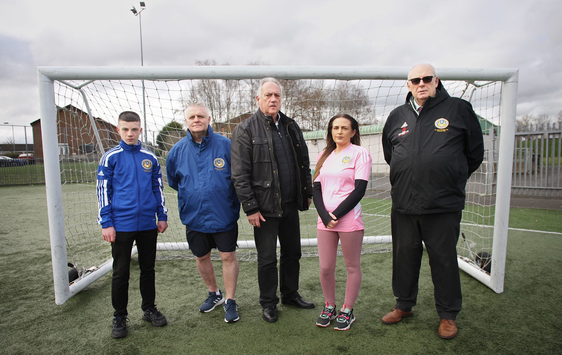 NEW TEAMS: Conor O\'Rourke, Kevin Kingsmore, Councillor Séanna Walsh, Louise O\'Rourke and Richard Caldwell at St Luke\'s pitch