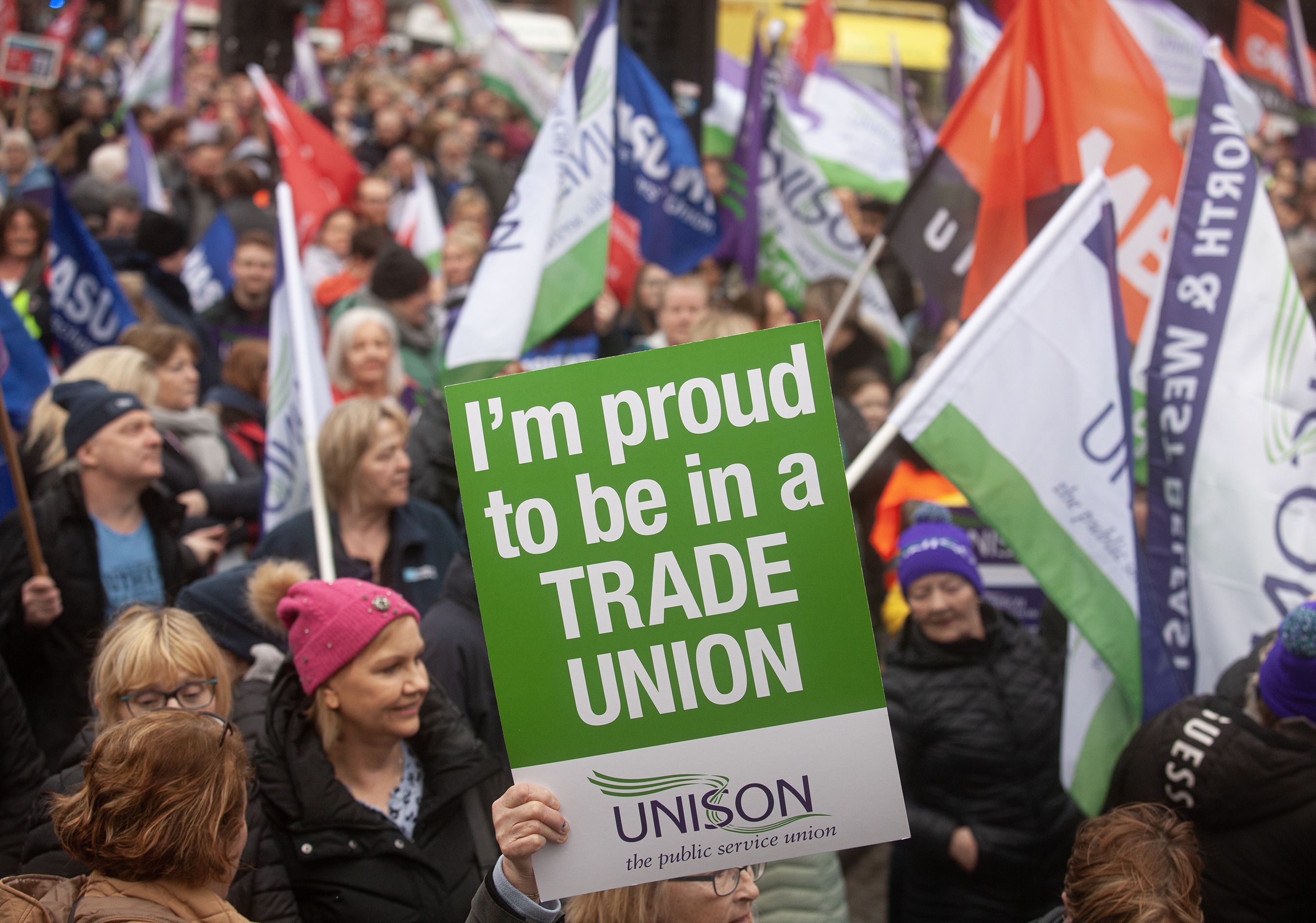 RIGHT TO STRIKE: Striking workers in Belfast city centre