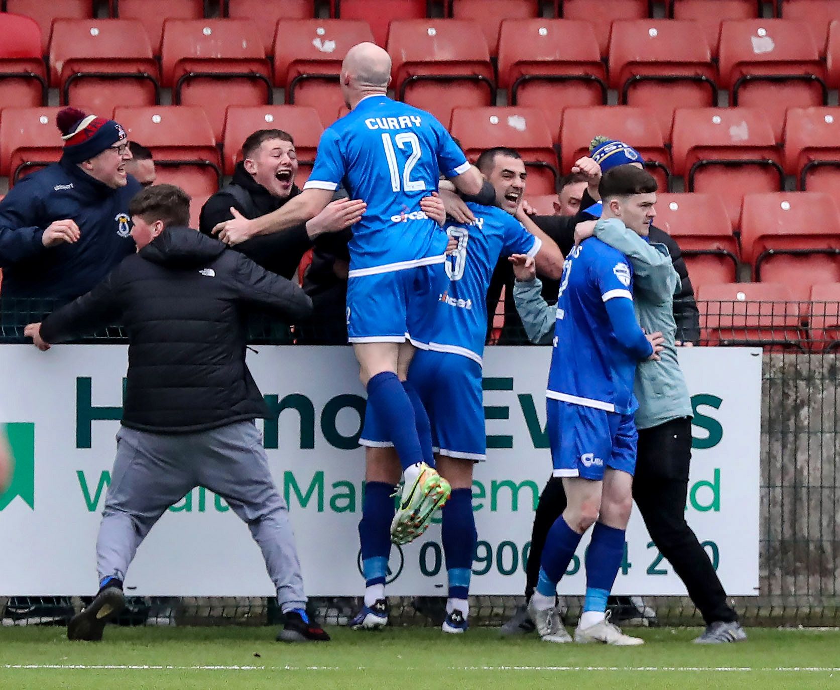 Rhyss Campbell celebrates with the Dungannon support on Saturday 