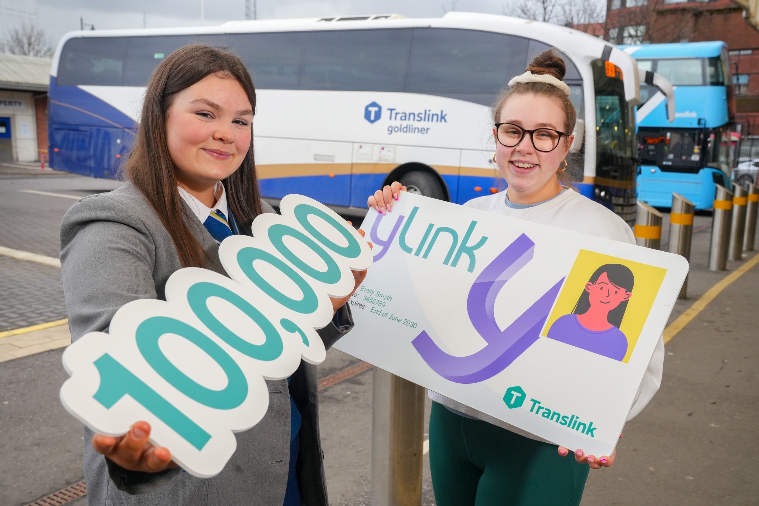 SIGNED UP: Claire and Ciara Hesketh, from Translink\'s Youth Forum, announce the milestone of 100,000 yLink card sign ups