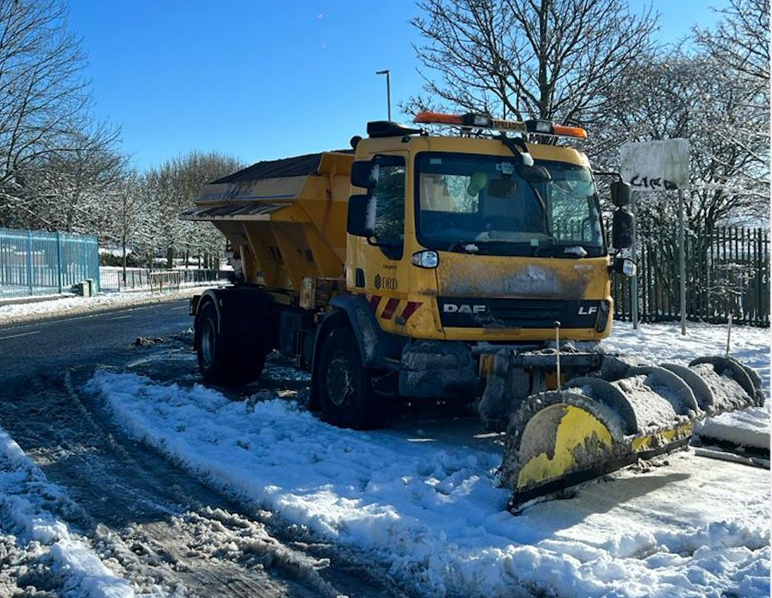 KEEPING THE ROADS OPEN: Snow ploughing on the Glen Road this morning