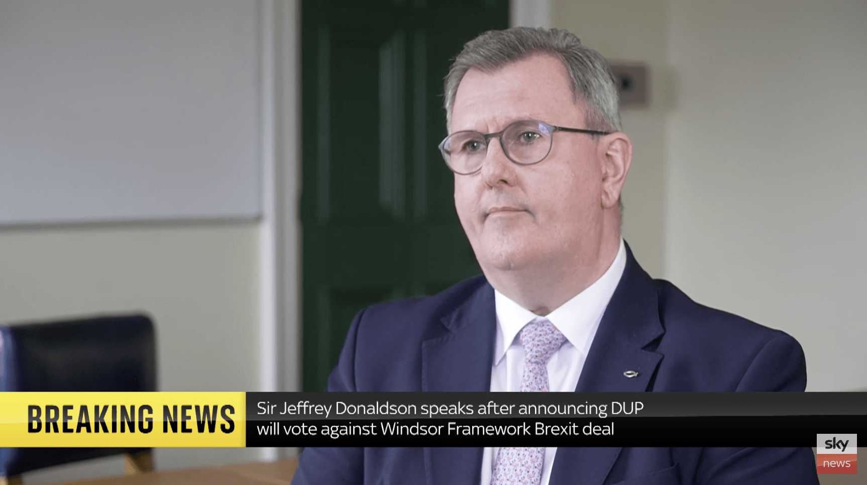 DOCTOR NO: Jeffrey Donaldson announces on Sky News he\'s rejecting the Stormont Brake