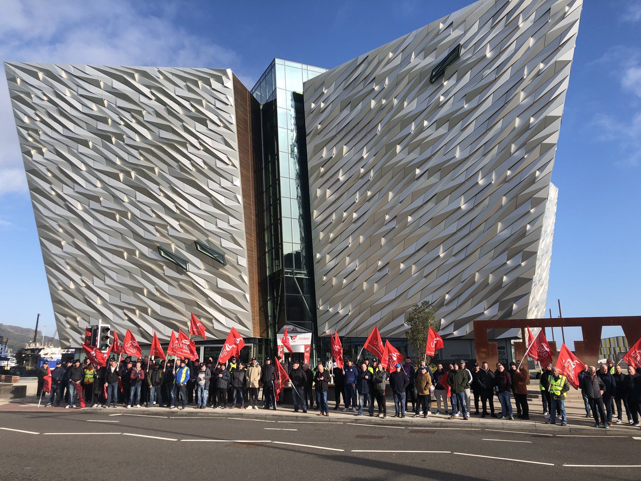 STRIKE ACTION OVER: Unite Housing Executive workers protest outside Titanic Centre 