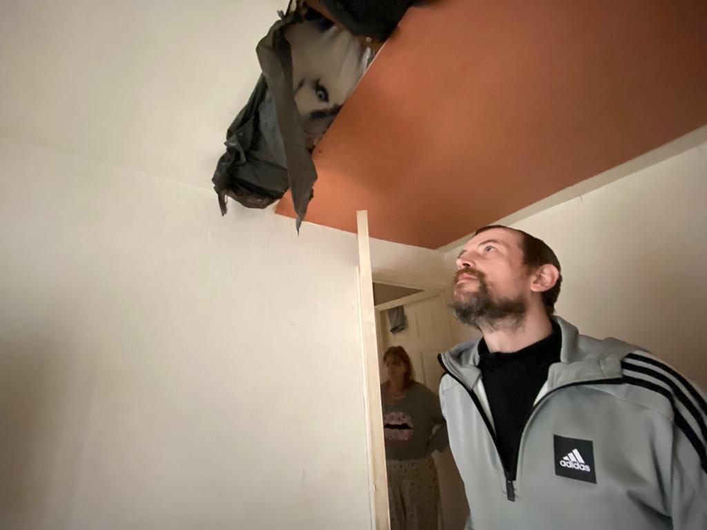 DAMAGE: John Brannigan was left shocked by his ceiling collapse