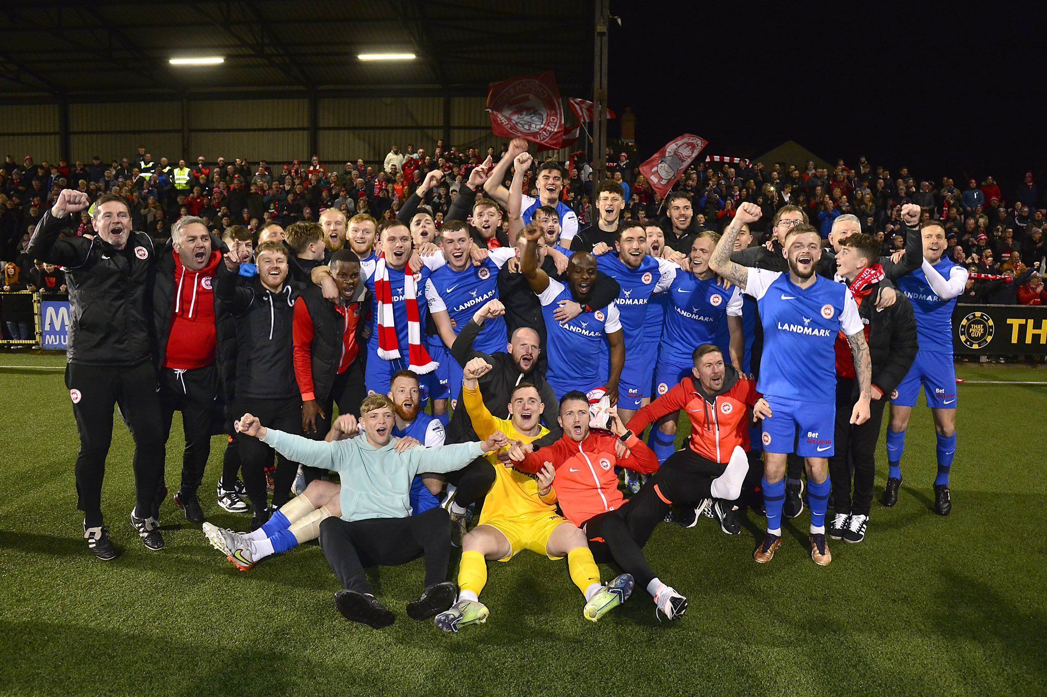 TITLE WIN: Larne celebrate clinching their first ever league title last Friday night