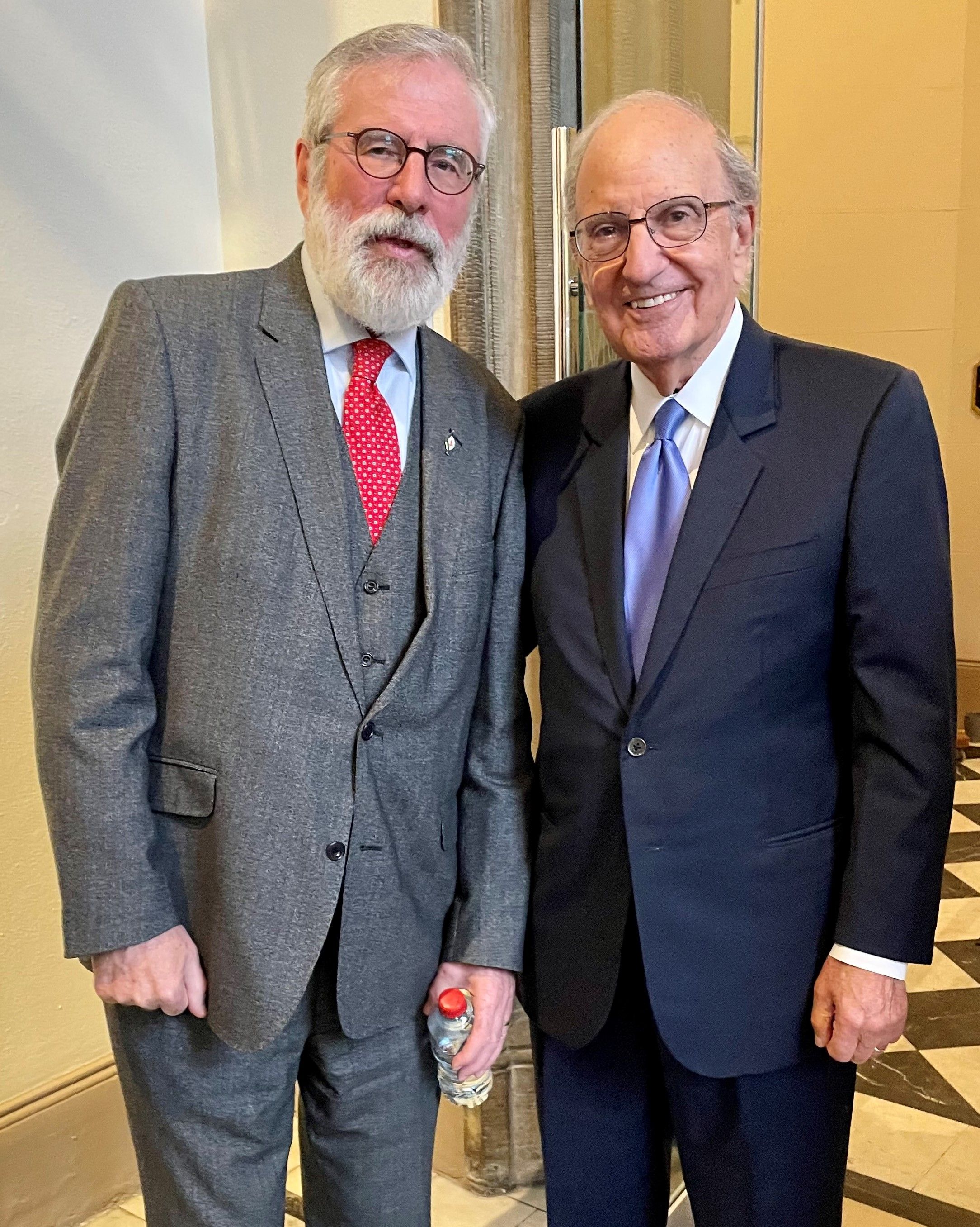 25 YEARS ON: Gerry Adams with George Mitchell at the Queen\'s event