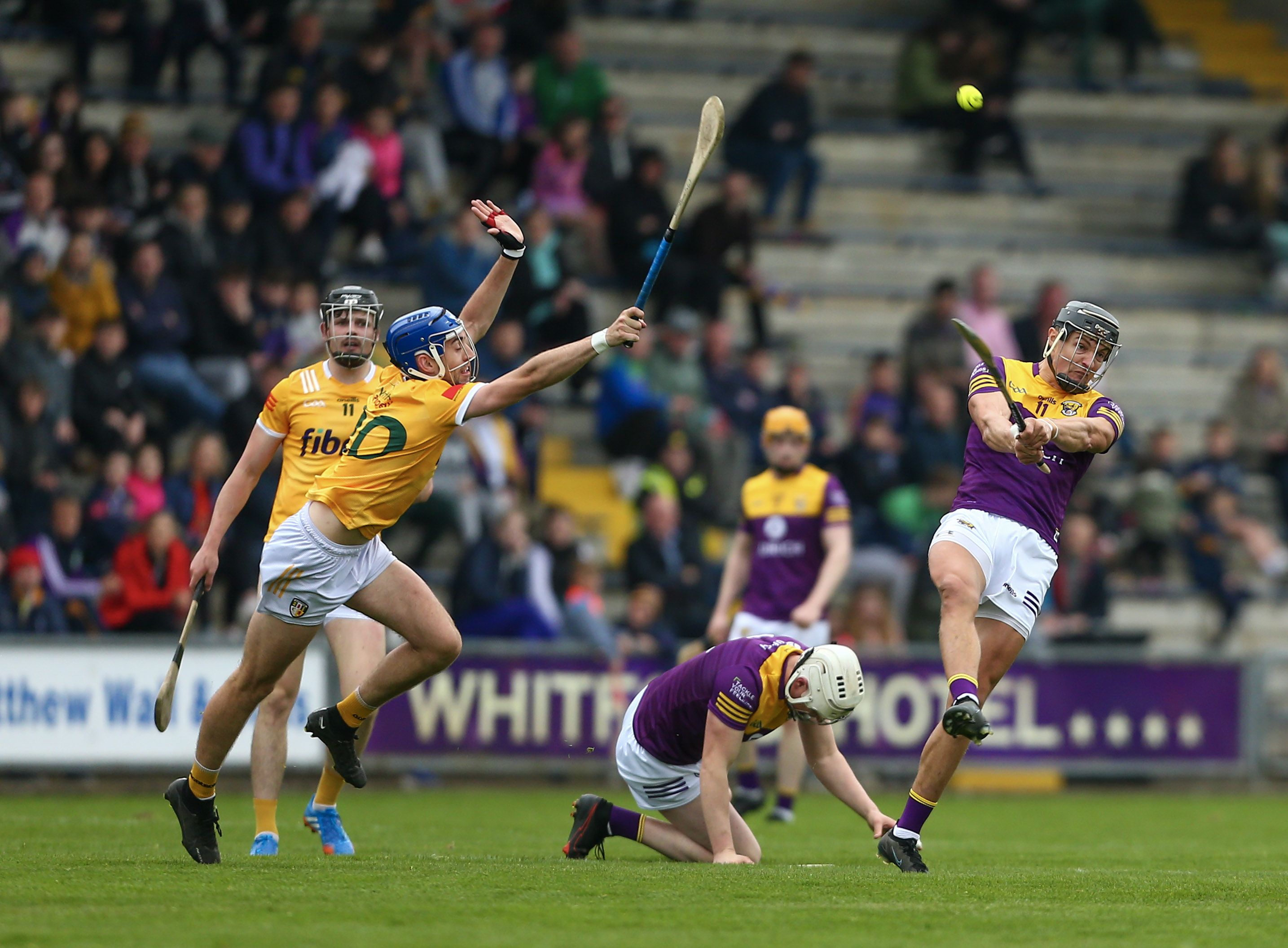 Scott Walsh tries to block down a Jack O\'Connor shot at Chadwick\'s Wexford Park on Saturday 
