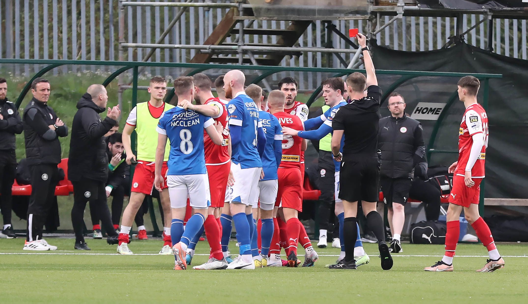 Rory Hale is sent off late in Cliftonville\'s defeat to Linfield on Saturday 