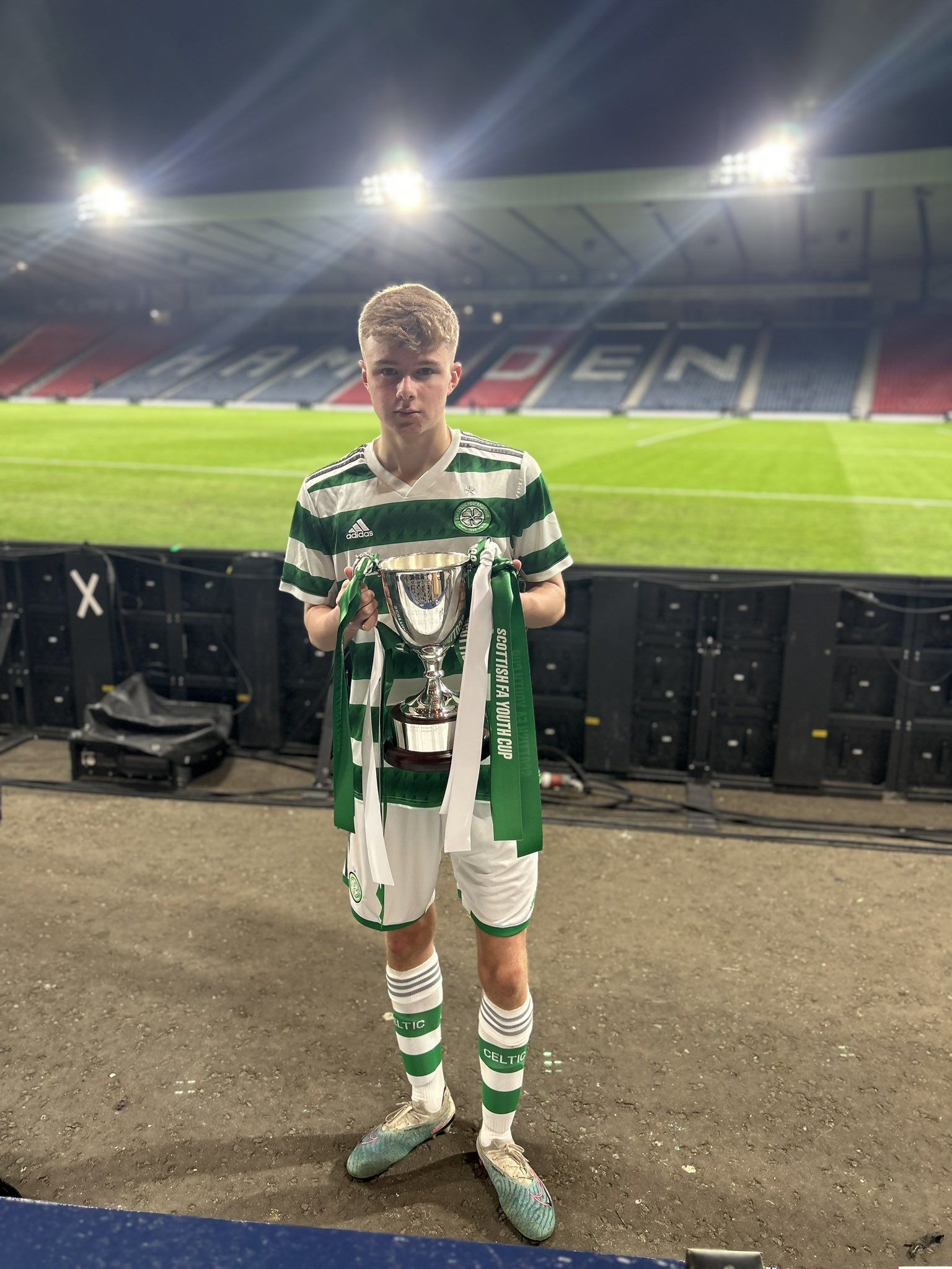 SILVERWARE: Francis Turley with the Scottish Youth Cup after the game at Hampden Park last night