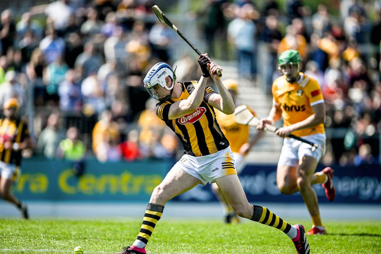 TJ Reid whips home Kilkenny\'s fifth goal at Corrigan Park on Sunday 