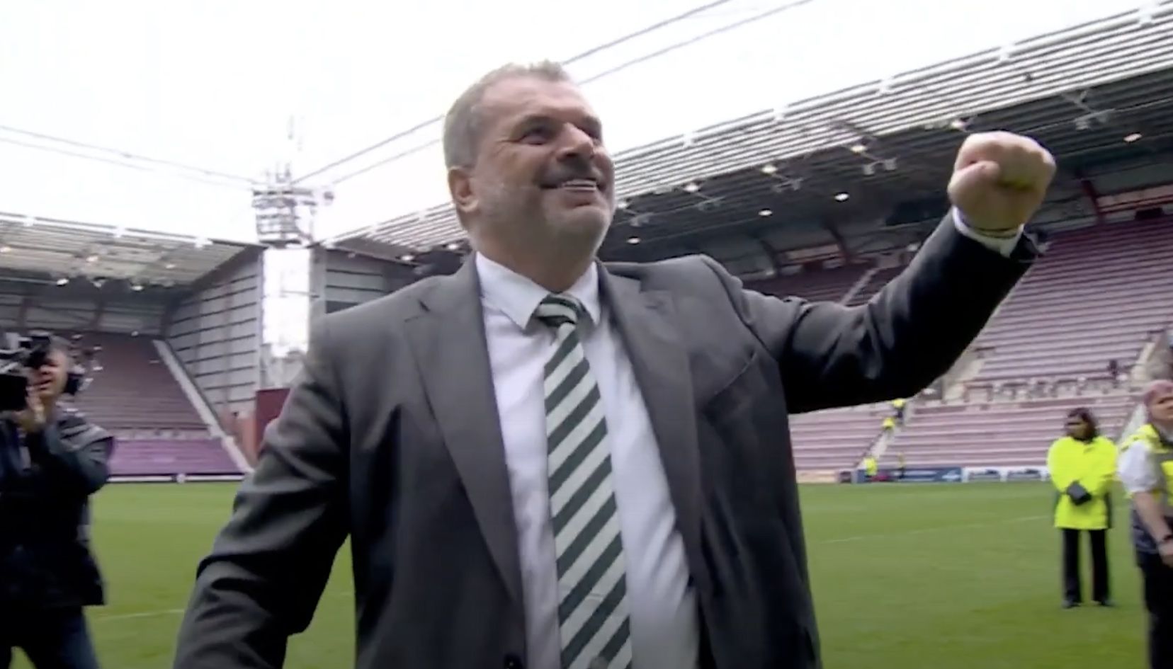 Postecoglou showed what retaining the SPFL Premiership meant to him after Sunday’s win at Hearts  