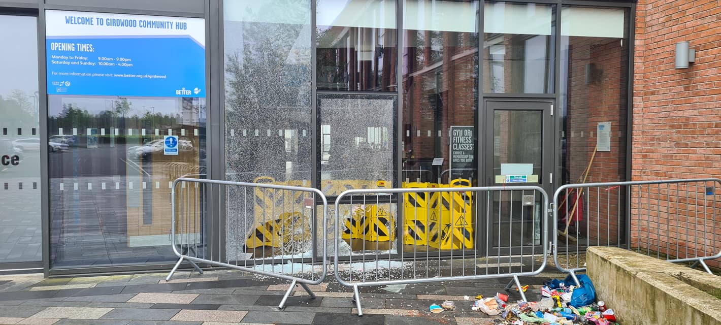 VANDALISM: The damage caused to Girdwood Community Hub at the weekend