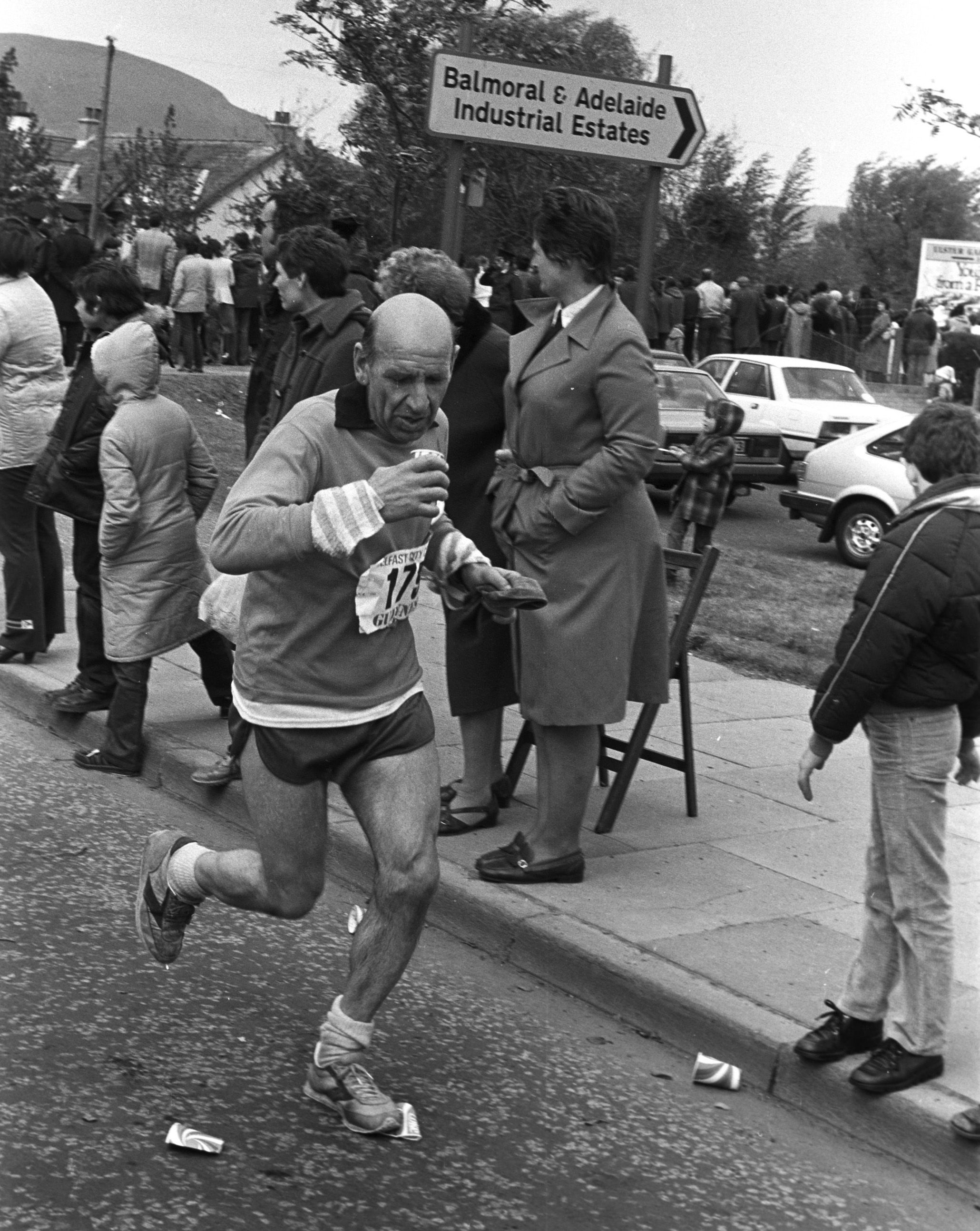 ROAD RUNNER: Paddy Maxwell running on Boucher Road during the 1982 Belfast City Marathon