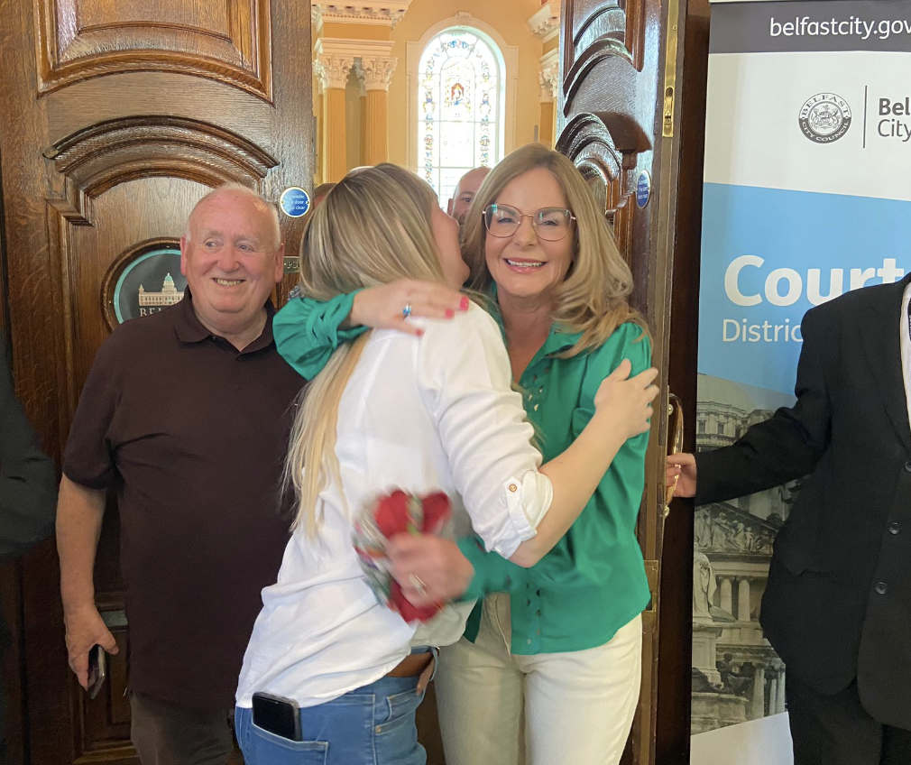 COURT DEA: Lord Mayor Tina Black and Claire Canavan celebrate their election to Belfast City Council