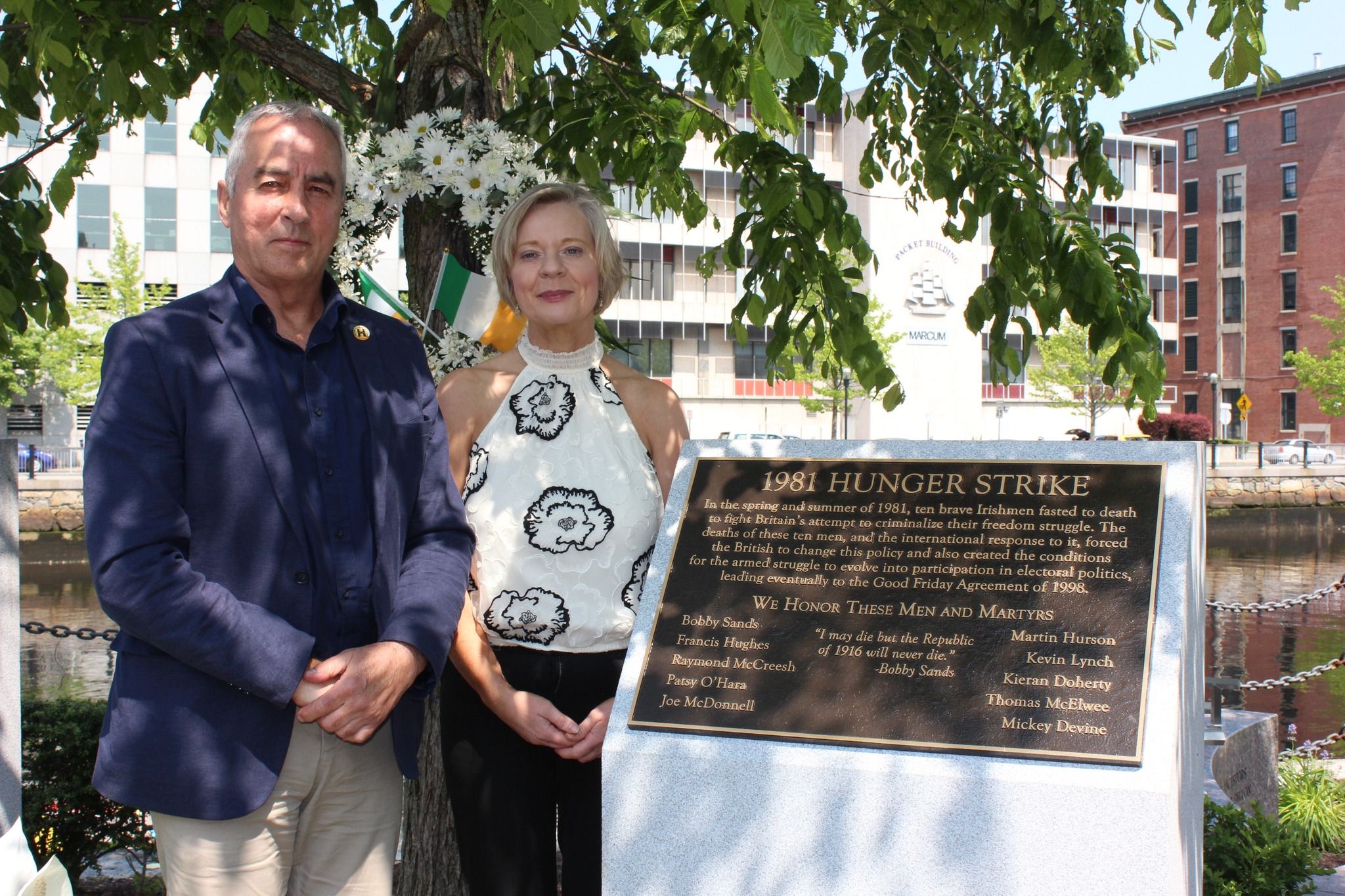 IN MEMORY: Pat Sheehan MLA and Tricia Devlin at the unveiling of the memorial to the 1981 Hunger Strikers