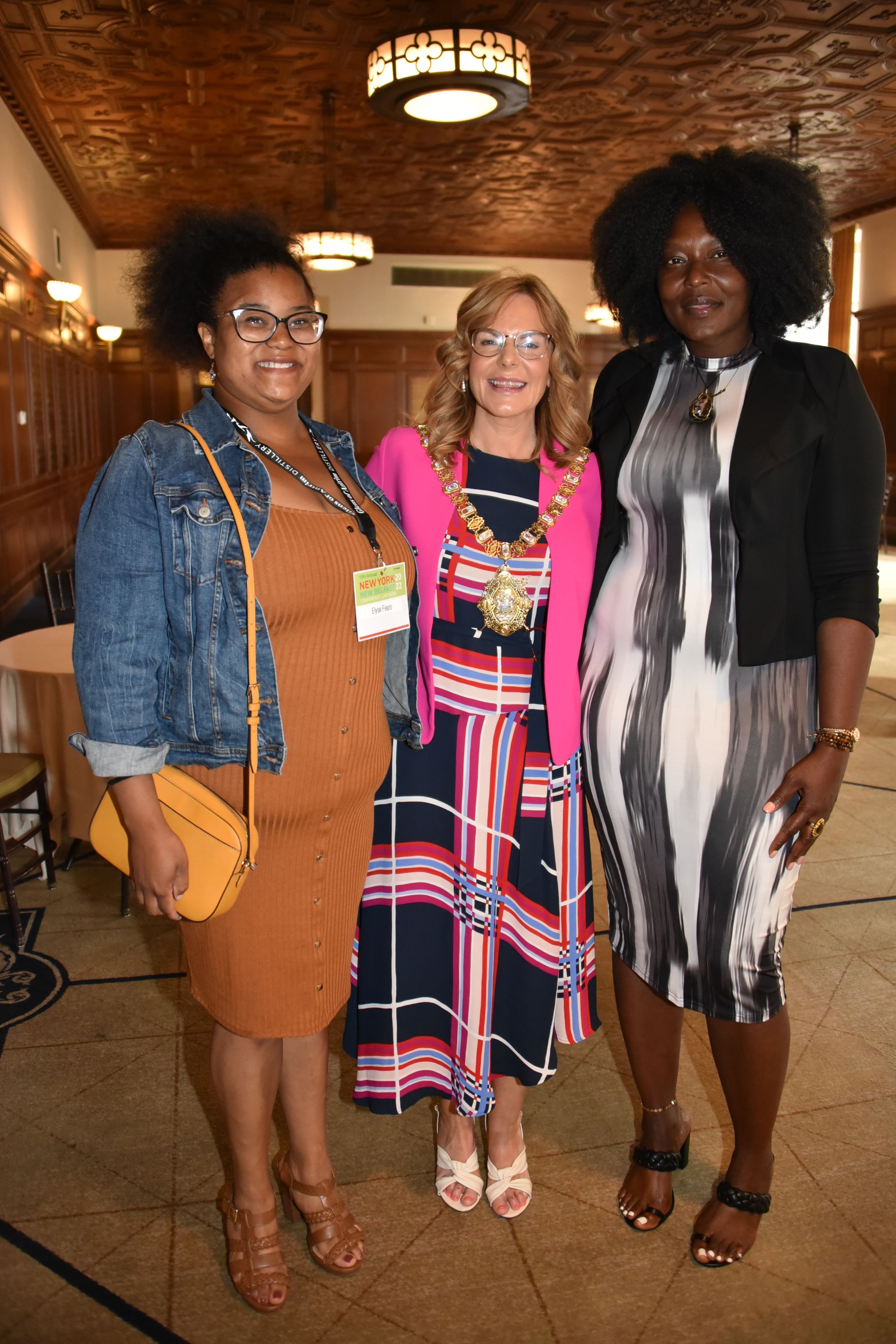 TRANSATLANTIC SOLIDARITY: Zeneta Everhart (right, whose son Zaire Goodman was injured in the May 2022 mass shooting in Buffalo, NY) with Belfast Lord Mayor Tina Black , Buffalo, and Elyse Fears of Buffalo at last year\'s New York-New Belfast conference