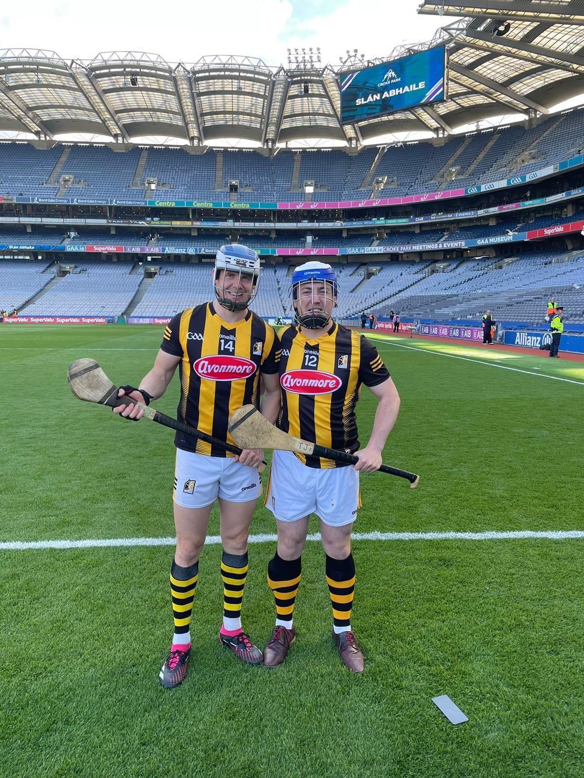 SURREAL: Kilkenny star TJ Reid, right, on the Croke Park pitch with Bredagh hurler Aaron Maguire