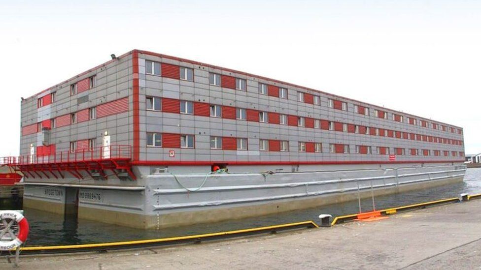 PRISON SHIP: One of the barges that will house migrants