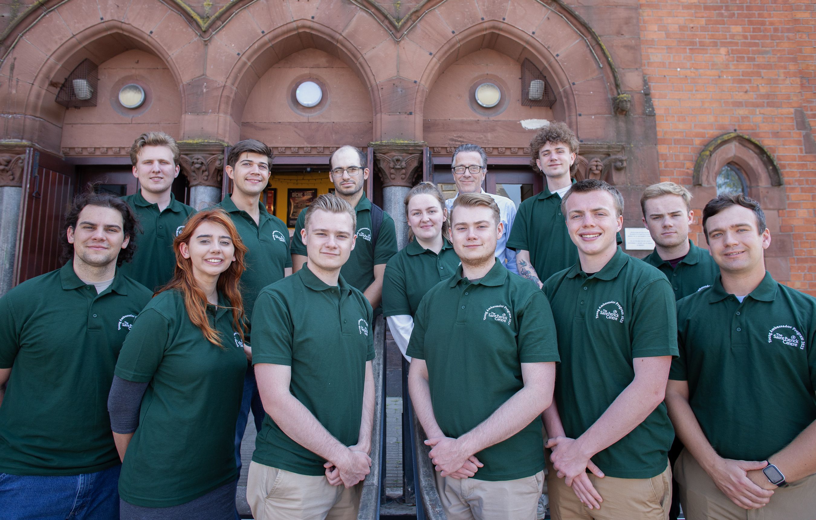 VISIT: The group of young people with Tim Campbell, Director of St Patrick’s Centre in Downpatrick, at An Cultúrlann