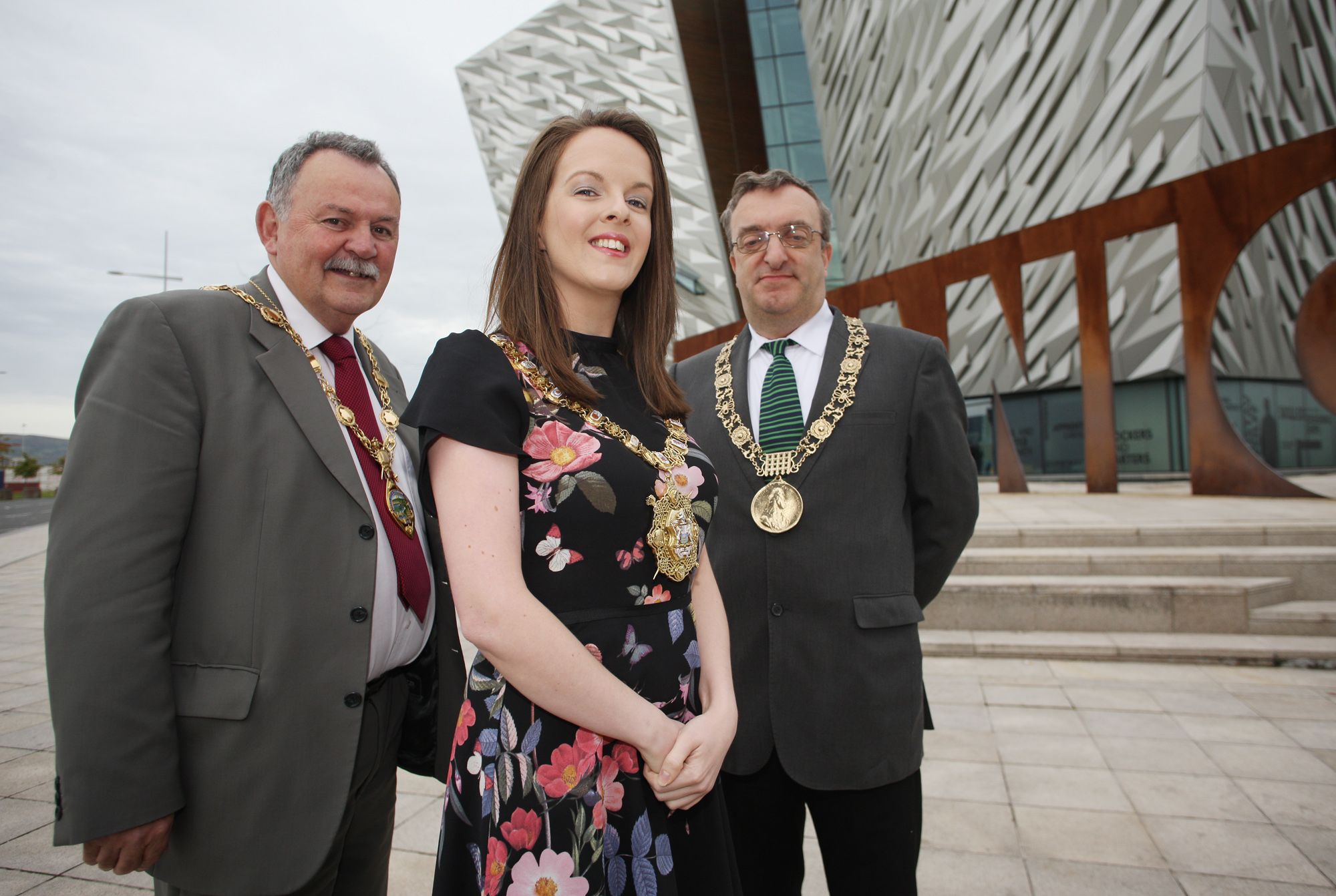TRIO: The Mayor of Derry Maolíosa McHugh, the Lord Mayor of Belfast Nuala McAllister and the Lord Mayor of Dublin Micheál Mac Donncha at the 2017 Belfast International Homecoming. 