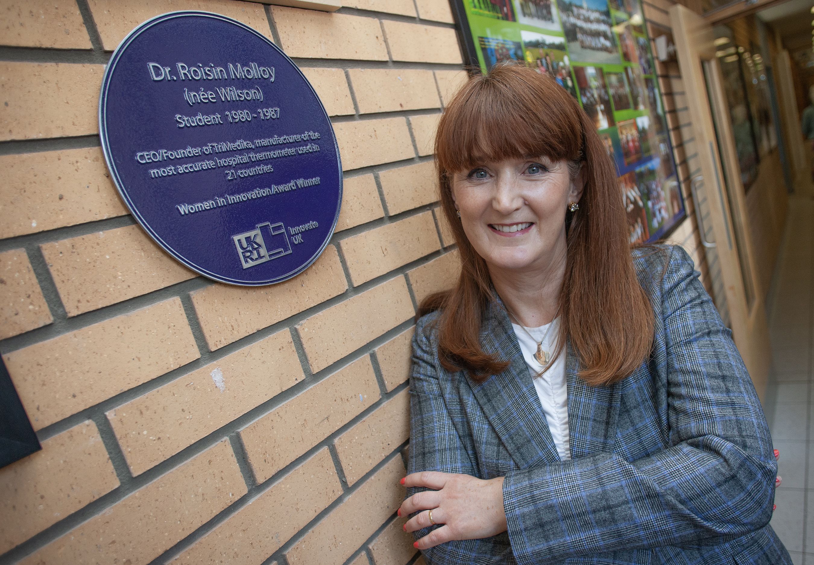 Dr Roisin Molloy at the unveiling of her Purple Plaque at St Dominic\'s High School