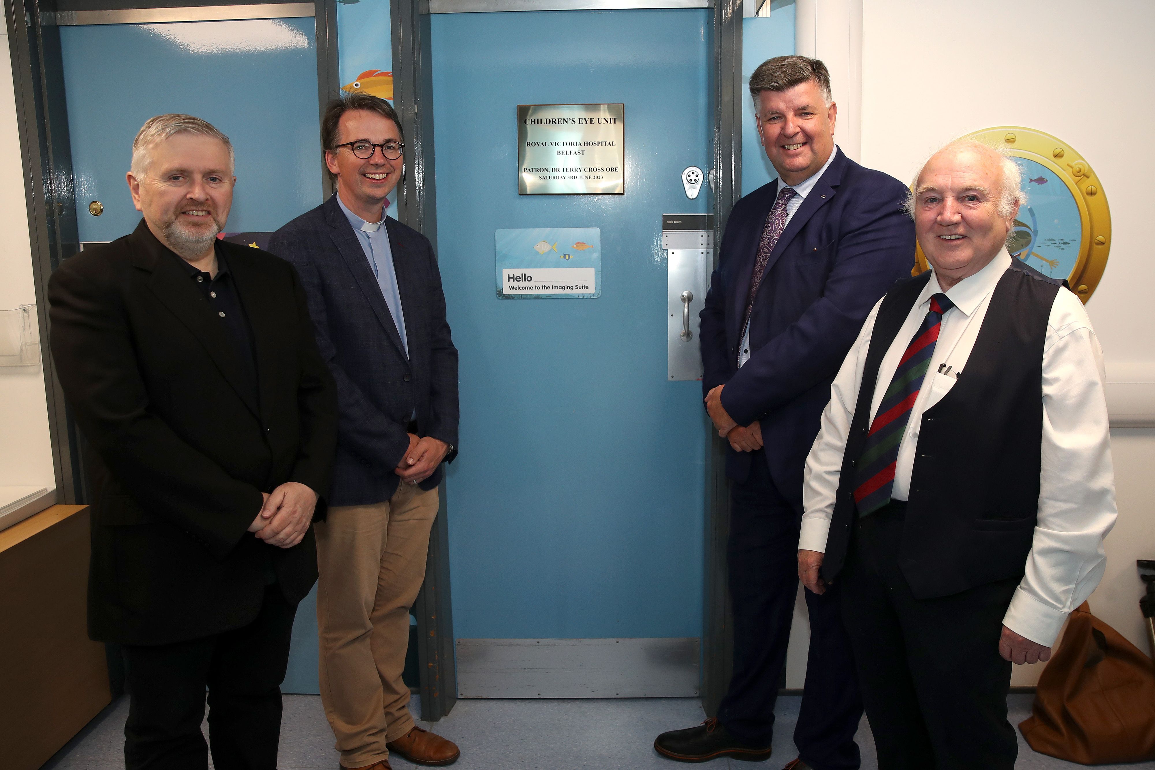 PLAQUE: Fr Gary Donegan, Rev Dr Stanley Gamble, Kevin Whelan (ForSight NI) and Dr Terry Cross 