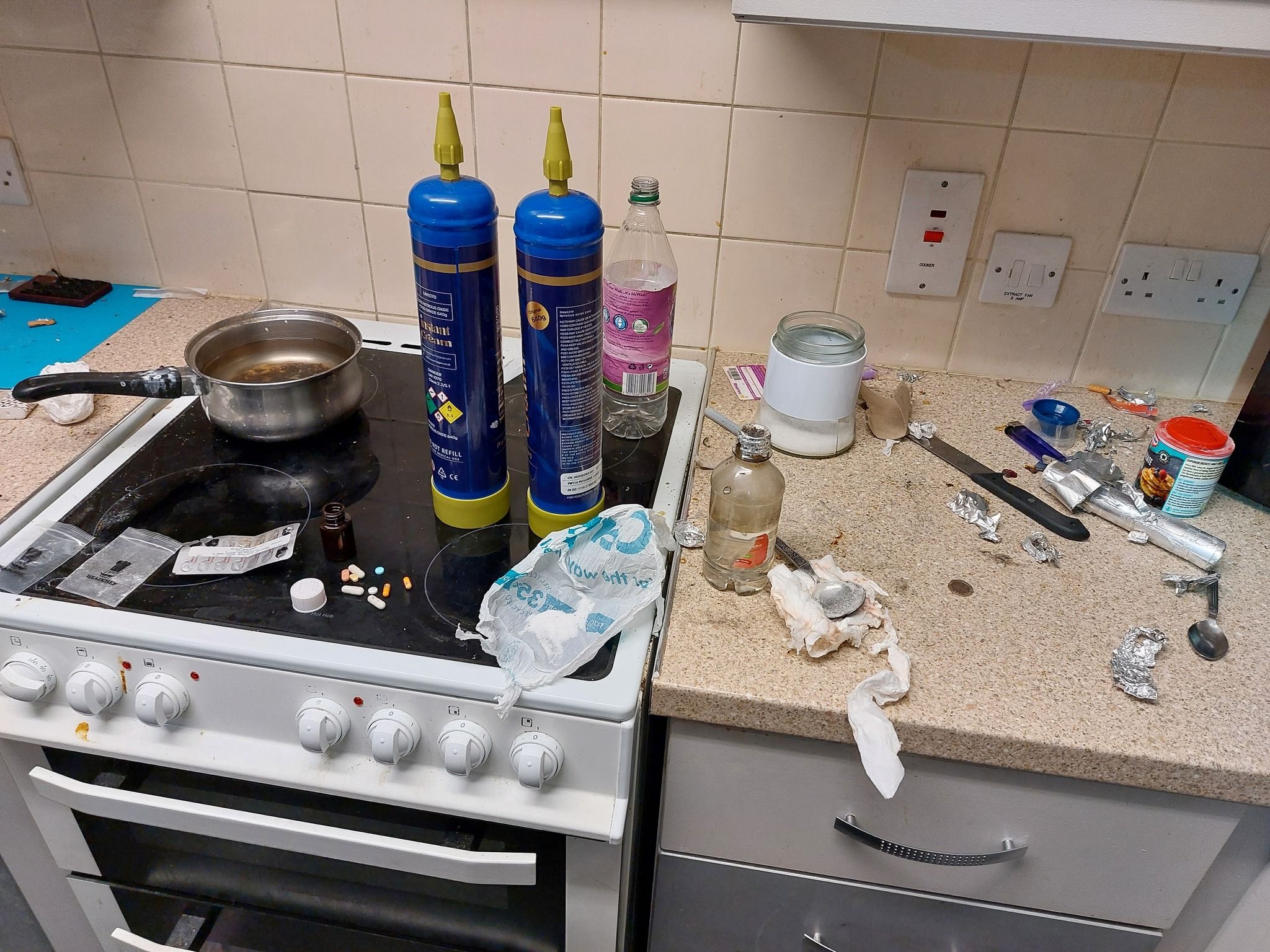 SCENE: Crack cocaine with Nitrous Oxide and illegal prescription drugs were found at a property in Dunmurry.