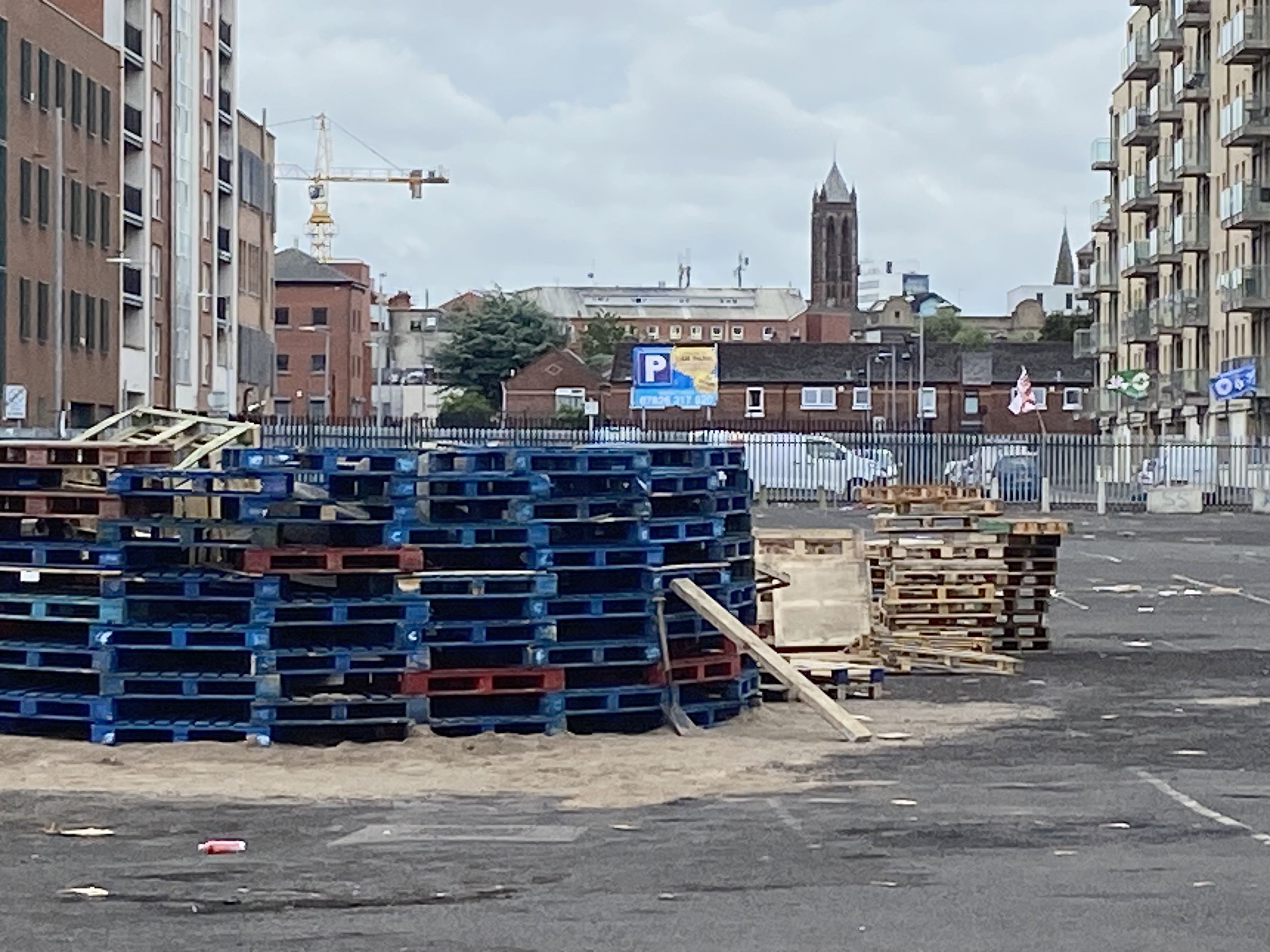 SMALL: Four days before it\'s due to be lit, the Sandy Row bonfire is modest in size