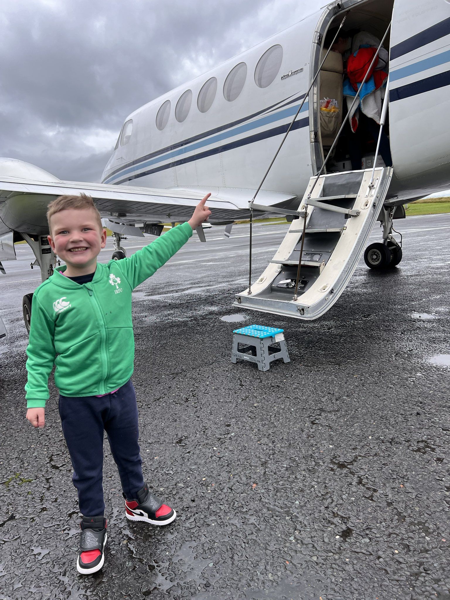 SAFELY LANDED:  Dáithí Mac Gabhann landed safely in Newcastle on Wednesday morning