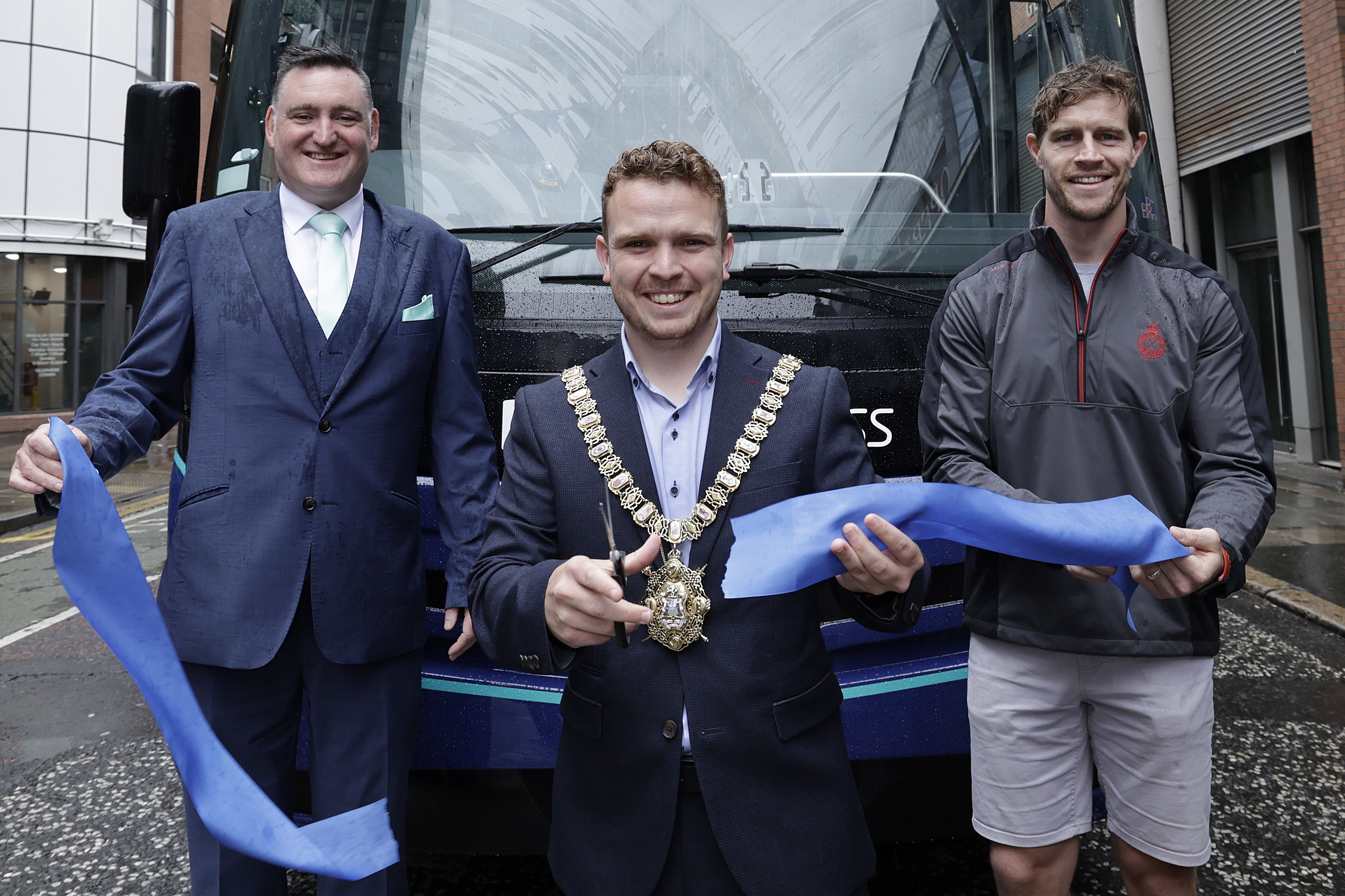 AT YOUR SERVICE: Lord Mayor Ryan Murphy launched the new service with Ulster and Ireland rugby star Andrew Trimble 
