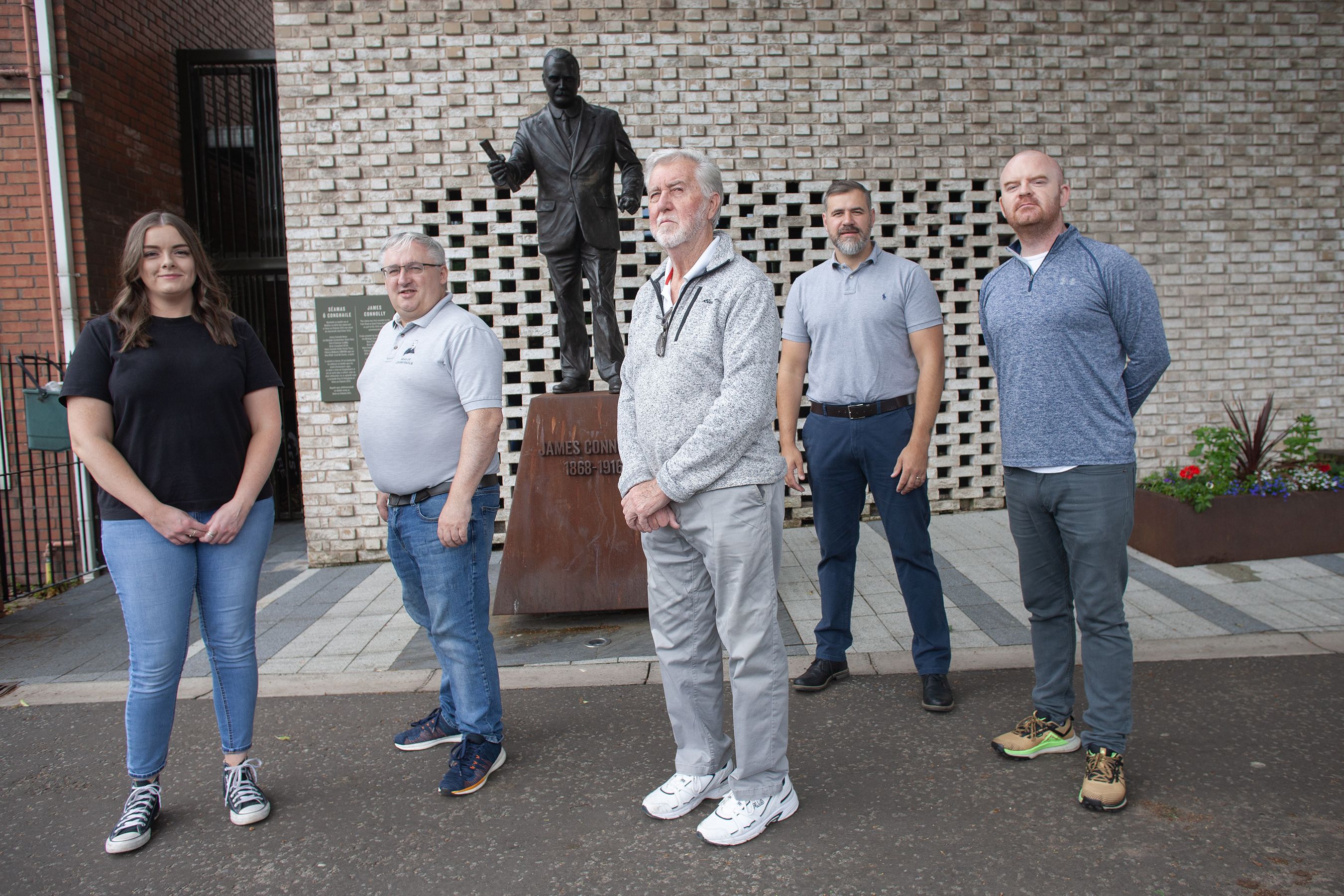 AWARD: Jim Devine with staff from Áras Uí Chonghaile James Connolly Visitor Centre