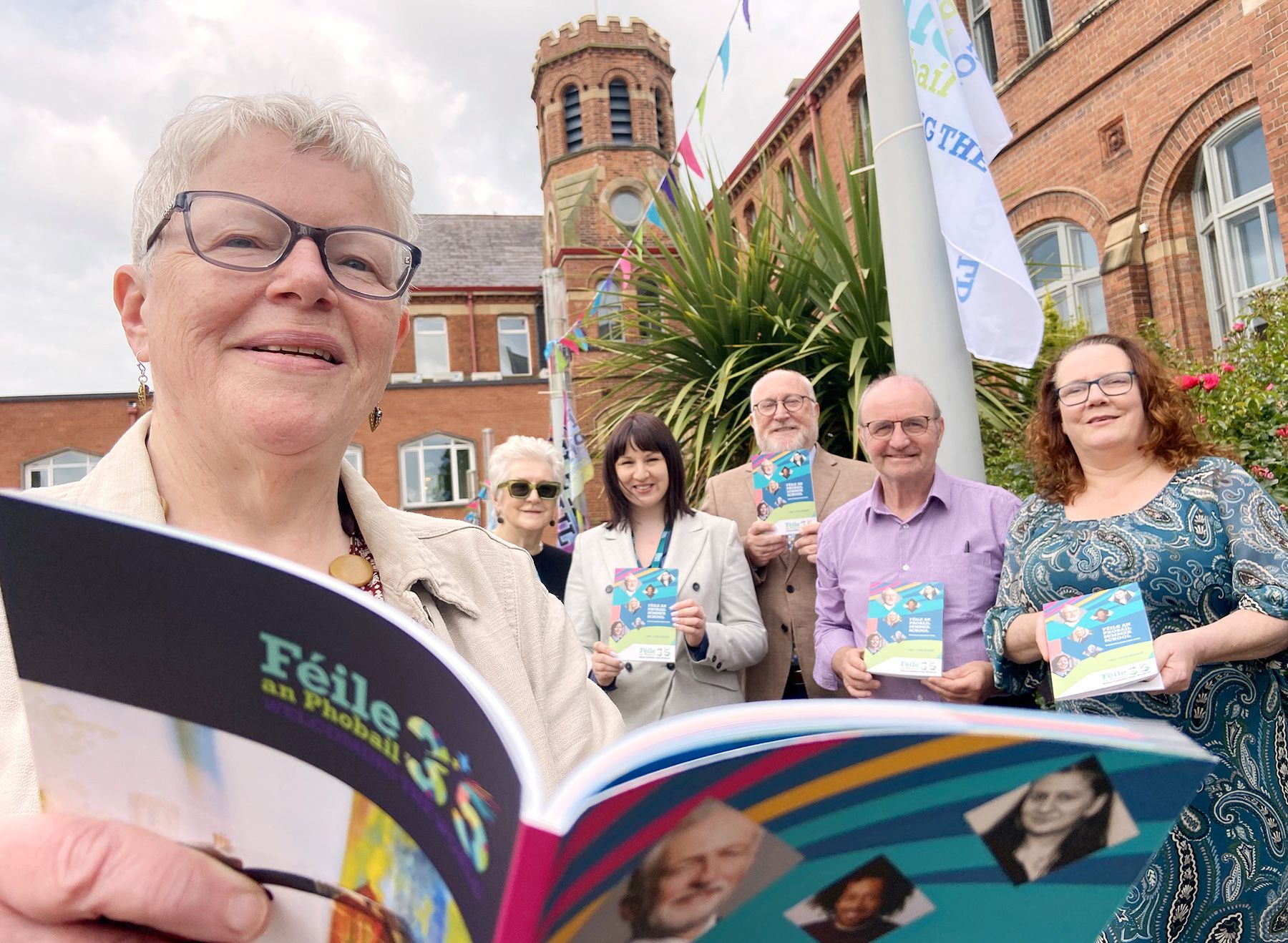 LET\'S TALK: Féile Debates Committee member Joanna McMinn, Irish News Events Manager Geri Wright, St Mary\'s University College Principal Professor Peter Finn, Féile\'s Claire Hackett, Jim Gibney and Áine McCabe