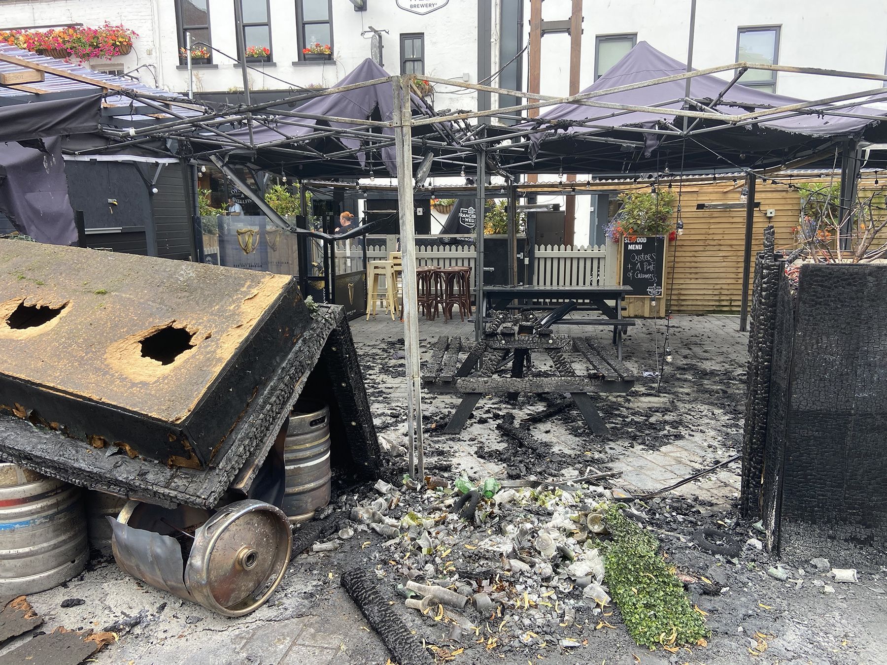 DAMAGE: the blaze destroyed the seating area outside the Mourne Seafood Bar