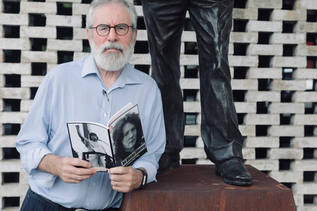 TRIBUTE: Gerry Adams with his latest Léargas book, ‘An Bhean Dhearg: A Tribute to Rita O’Hare’, at the book launch on Thursday