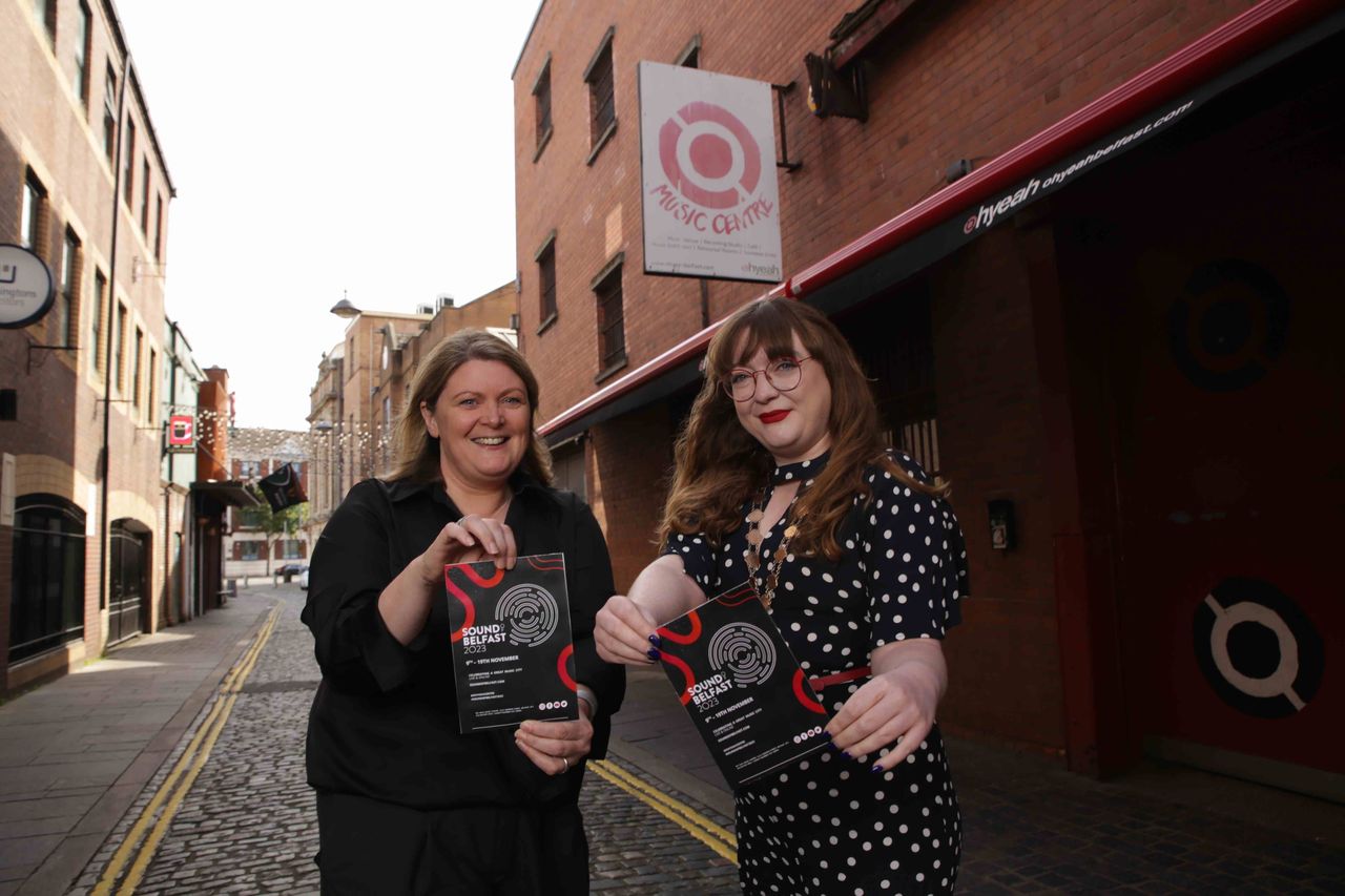 READY, SET... Charlotte Dryden, CEO of the Oh Yeah Centre, and Deputy Lord Mayor Councillor Áine Groogan announcing the Sound of Belfast 2023