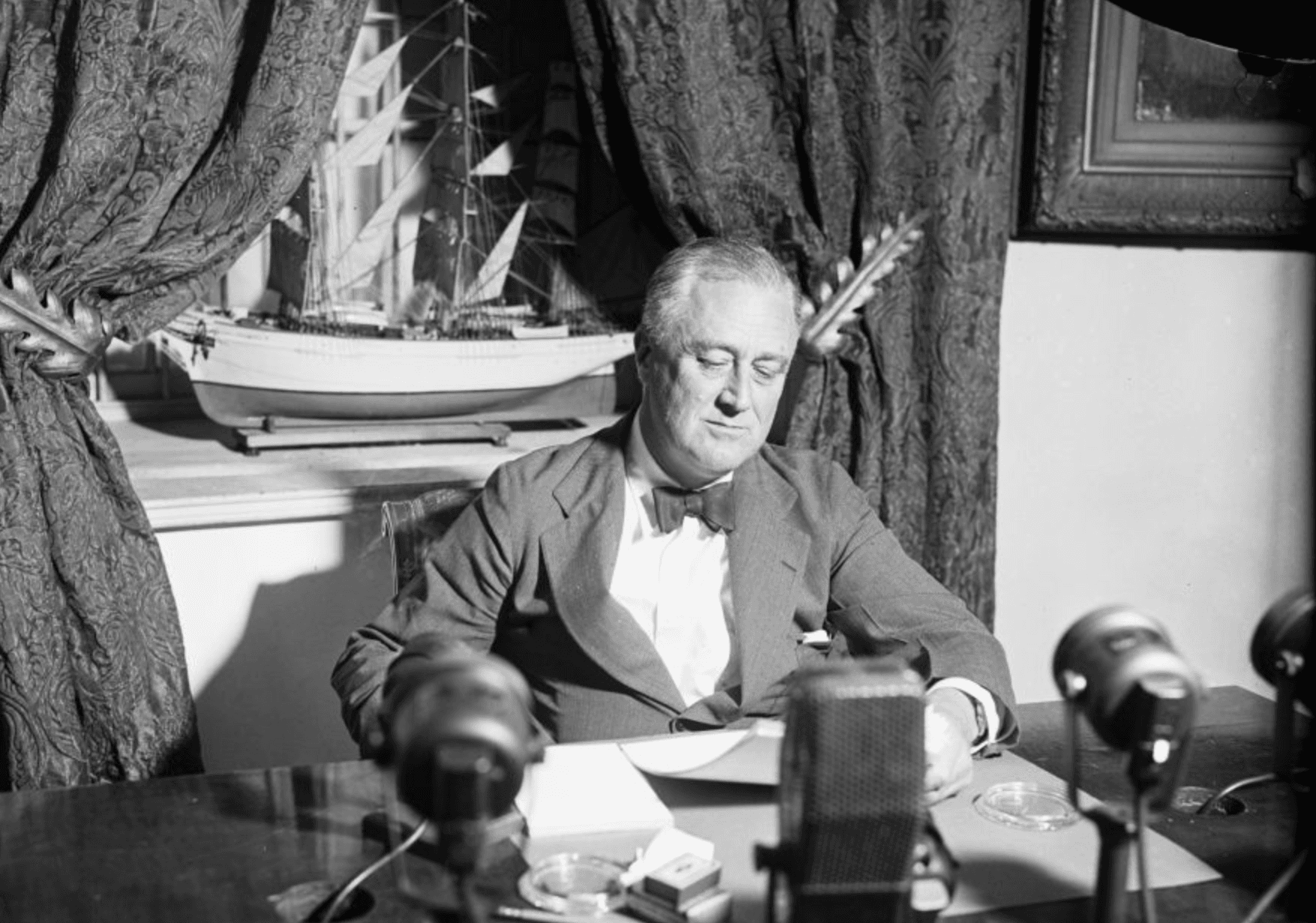 SPENDER: Franklin Delano Roosevelt told the American people of his New Deal largesse via his fireside chats