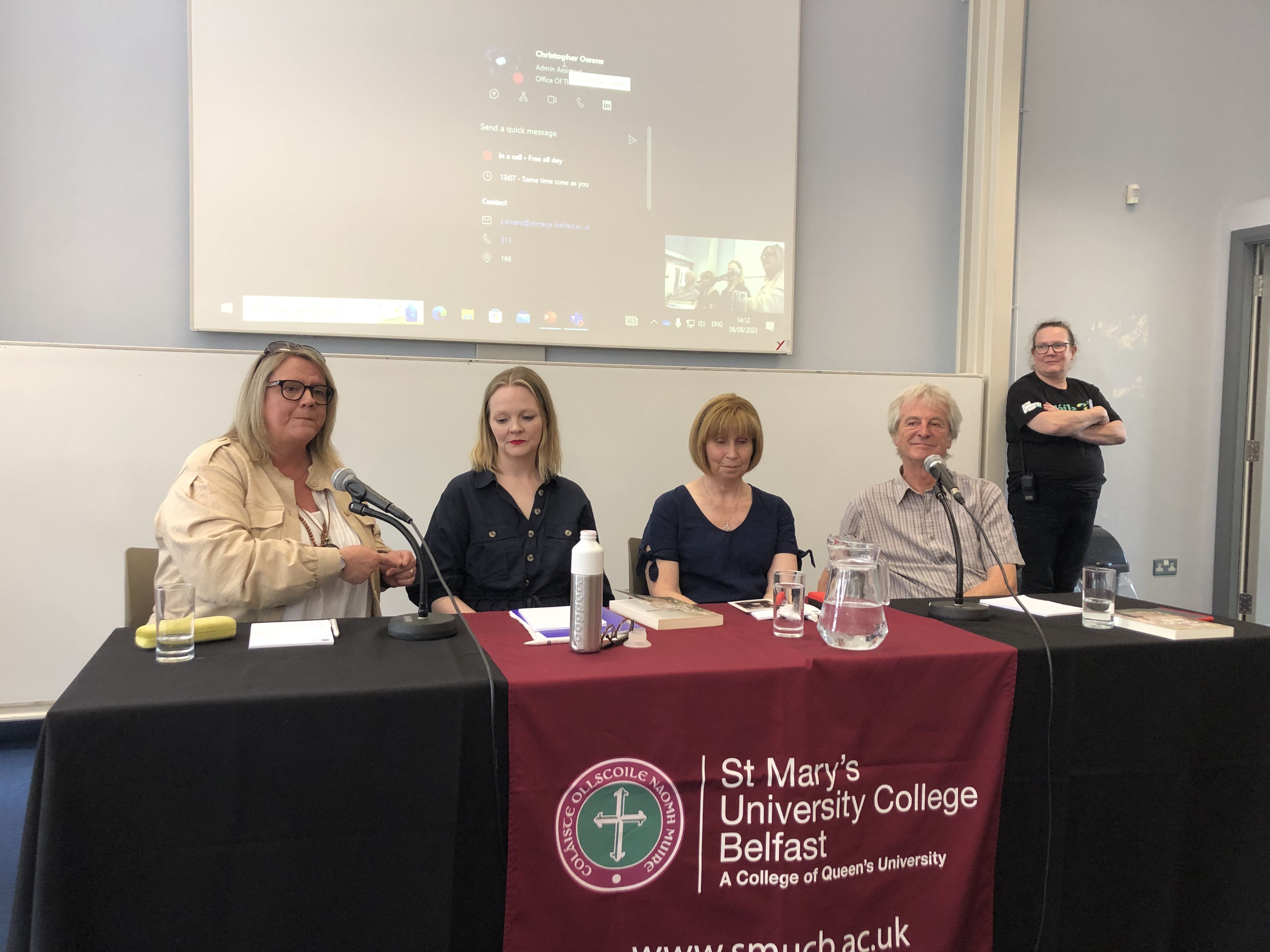 DISCUSSION: Reverend Karen Sethuraman, Claire Mitchell, Linda Ervine and Bill Rolston during the talk